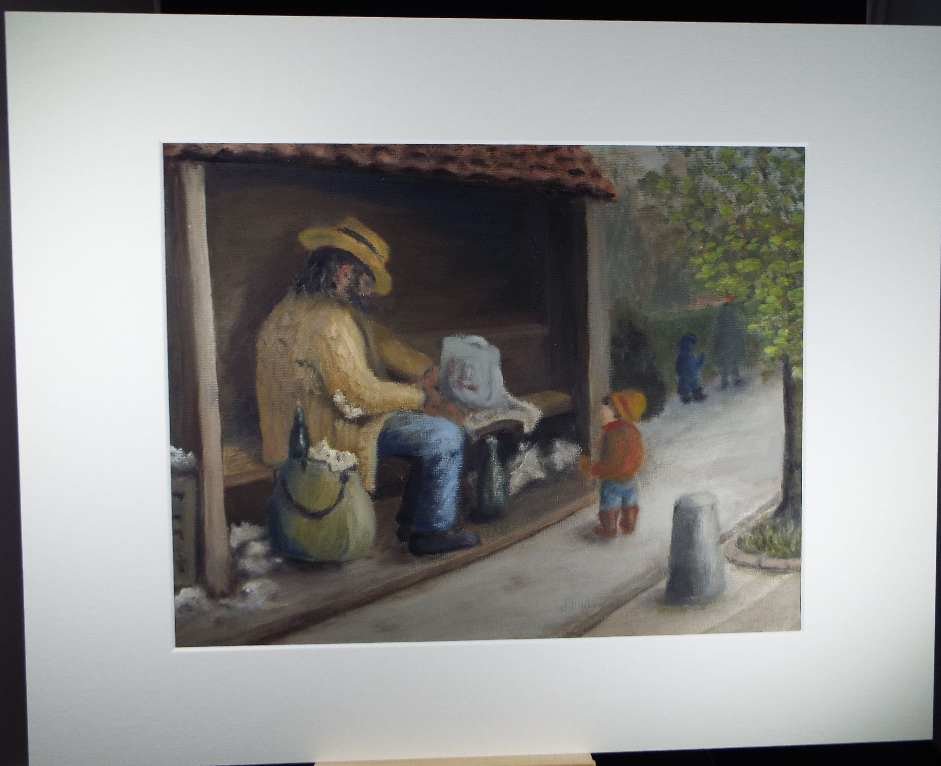 Original Oil on Paper, 'the Vagrant' c1980's, Artist Unknown