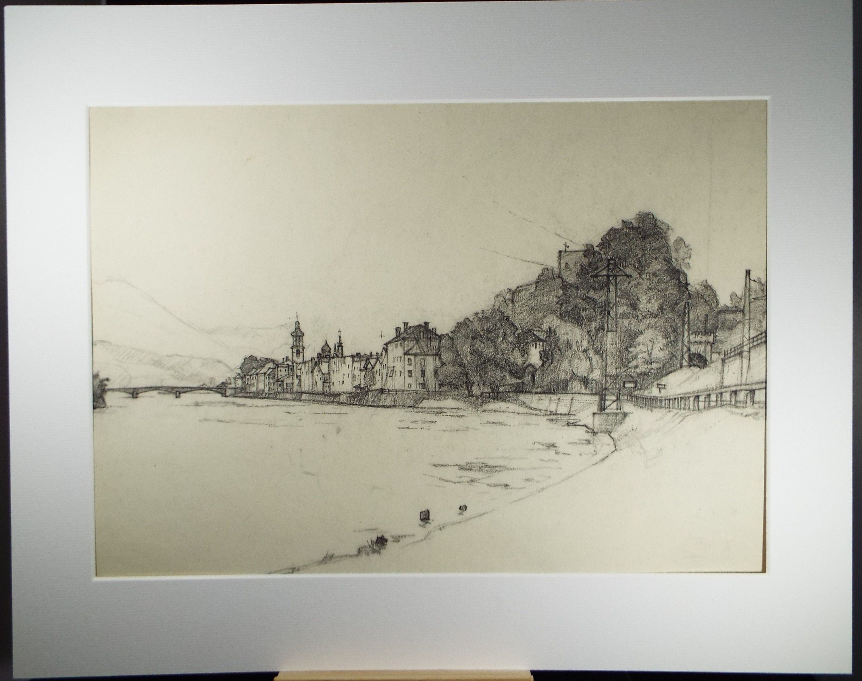 Original Pencil/Charcoal Drawing, 'Rattenberg, Austria',Circa 1950's, Douglas Pittuck (1911-1993)