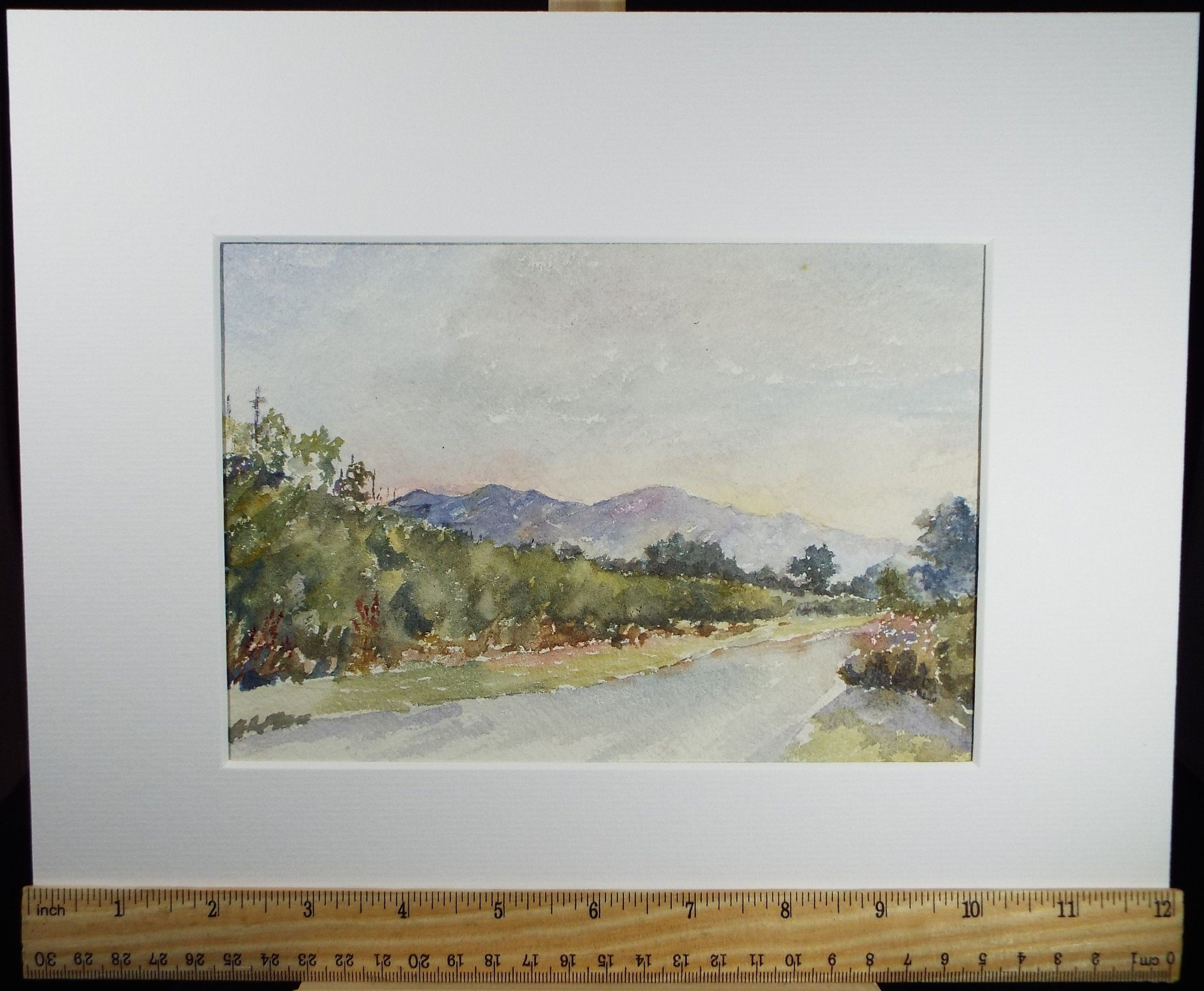 Original Watercolour on Paper, 'River with Distant Hills', early 20th Century, Artist Unknown