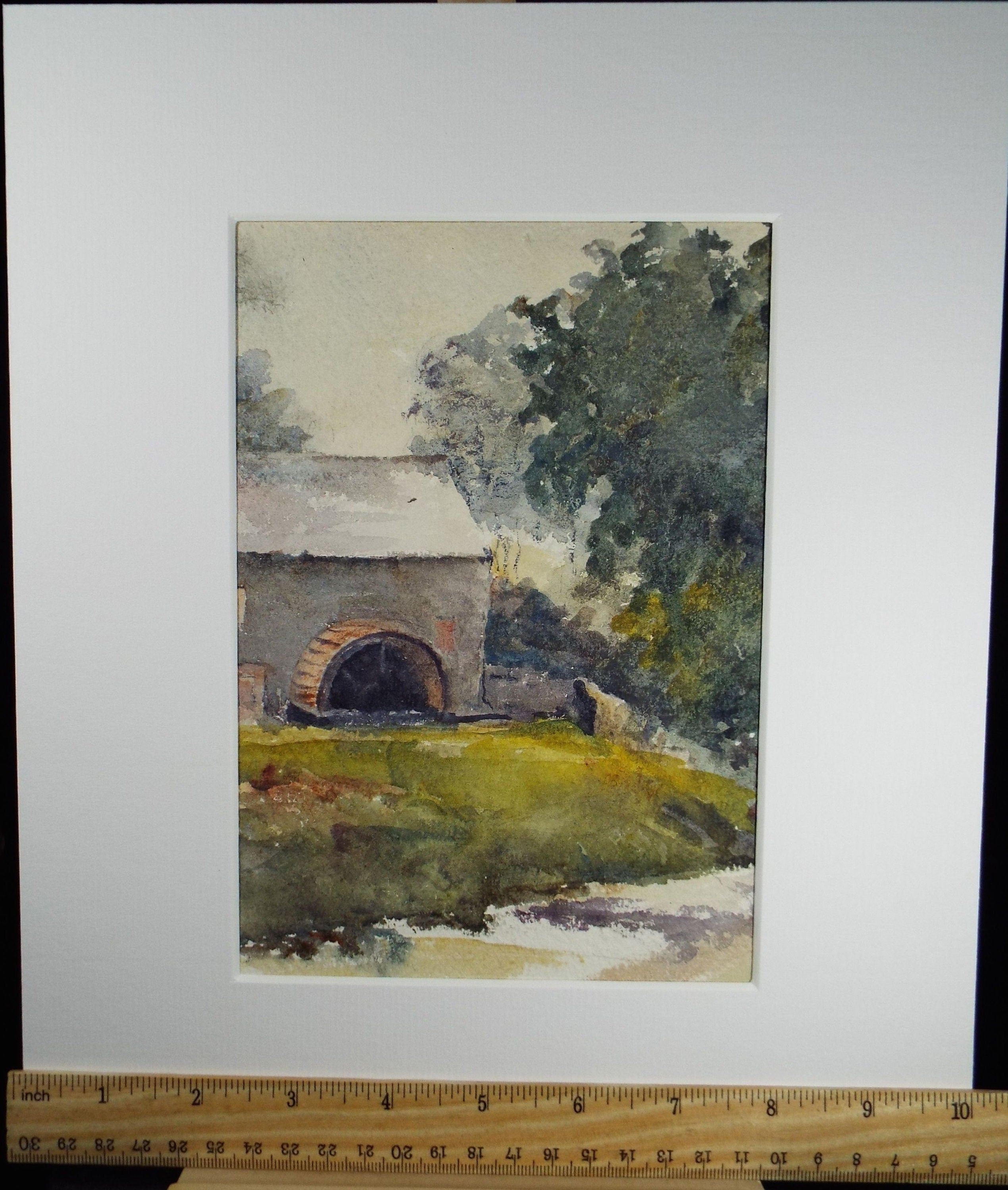 Original Watercolour on Paper, 'The Watermill', early 20th Century, Artist Unknown