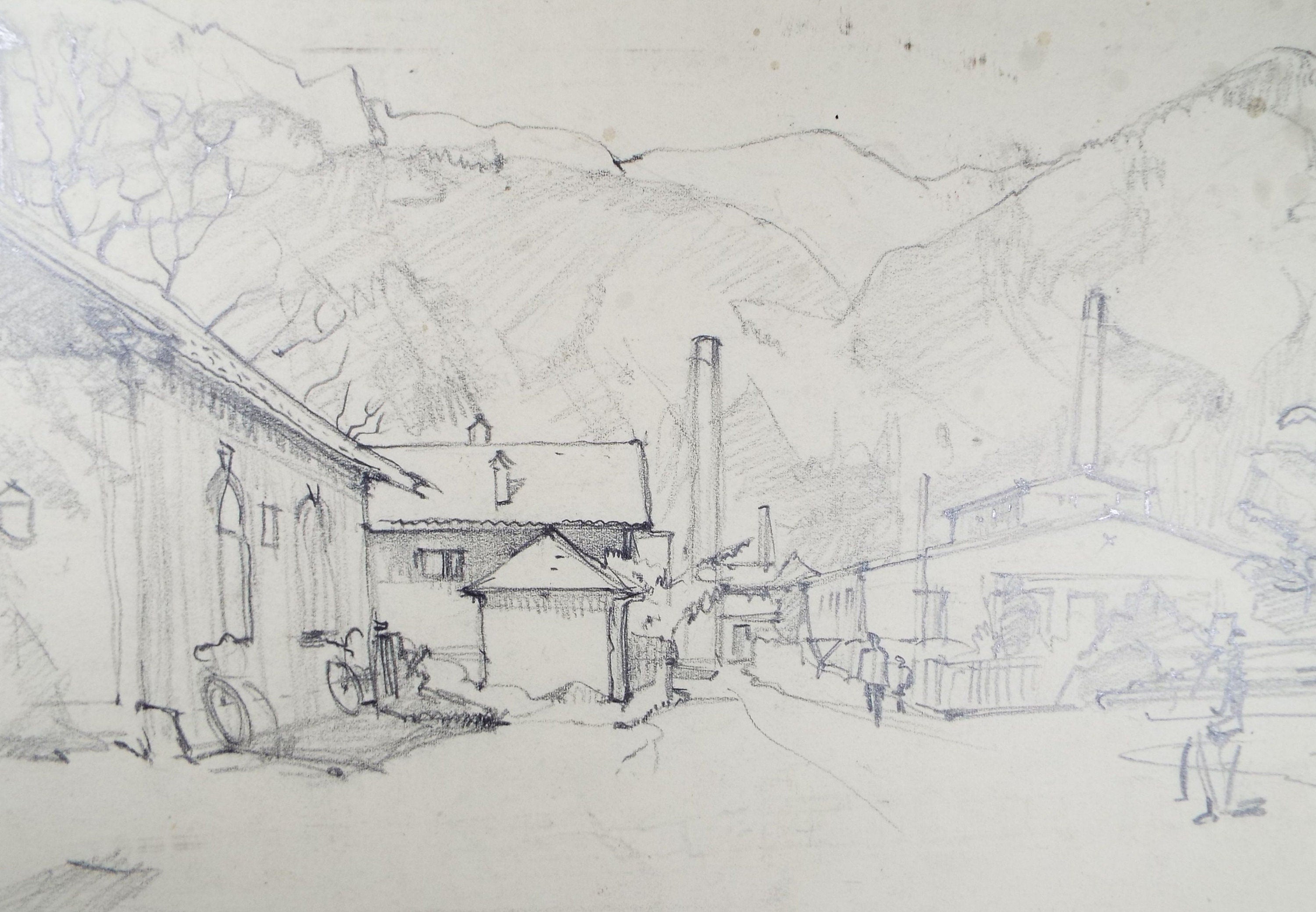 Original Pencil Drawing, 'Brixlegg Austria', Dated 1957, Douglas Pittuck (1911-1993)