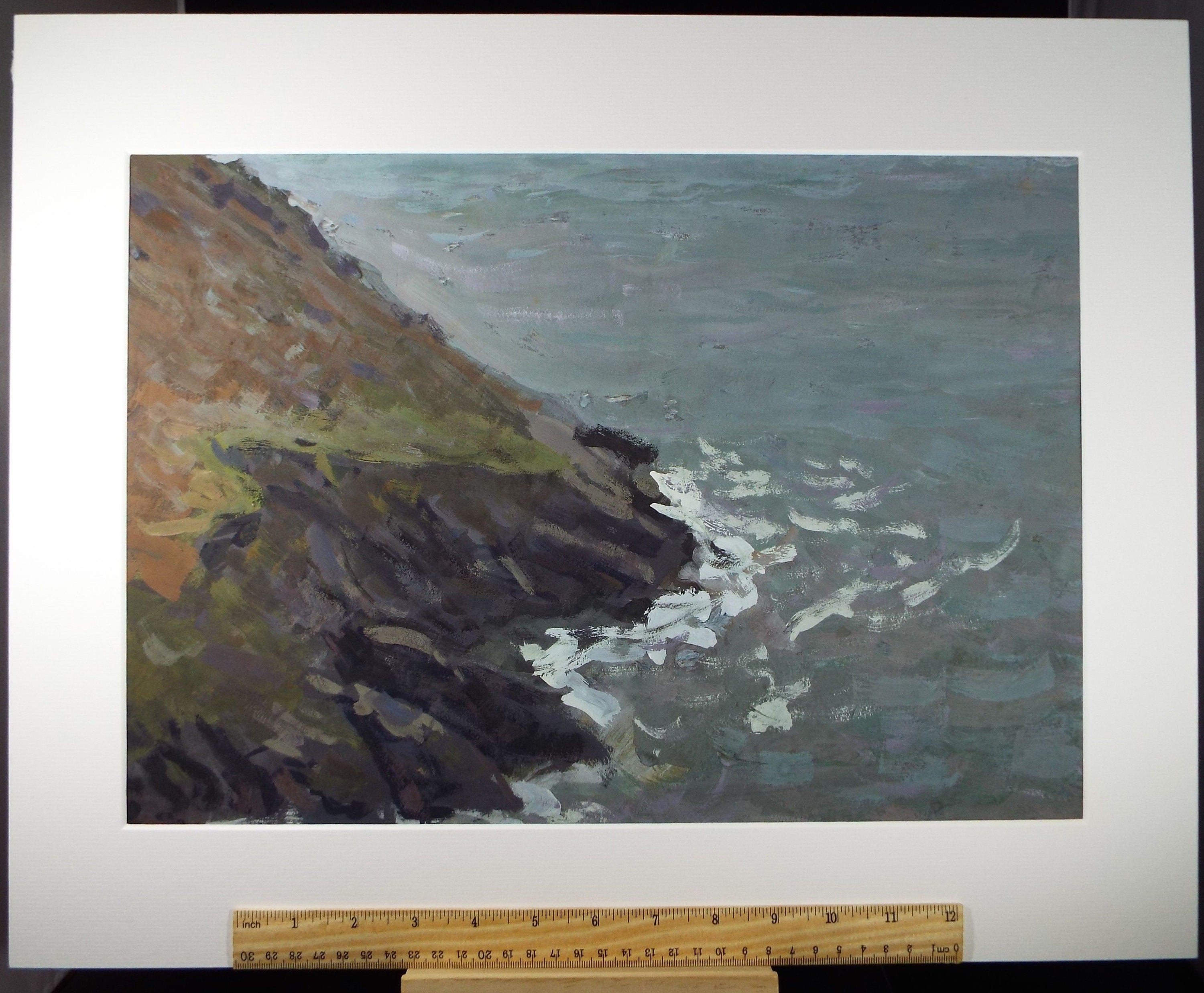 Original Gouache on paper, 'Sea Cliffs', Unknown Artist, circa 1960's - Marine Landscape