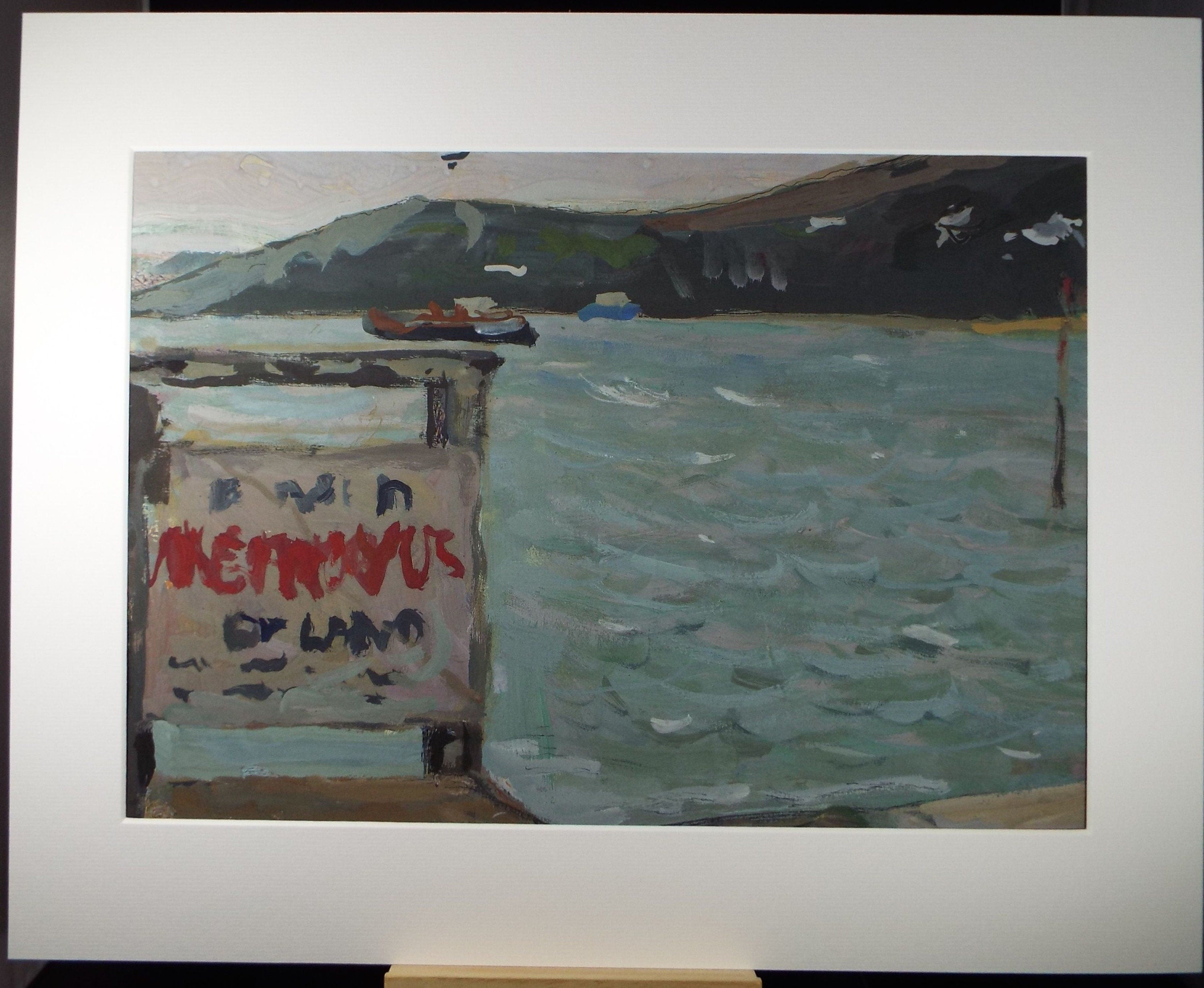 Original Gouache on paper, 'The end of the quay', Unknown Artist, circa 1960's - Marine Landscape