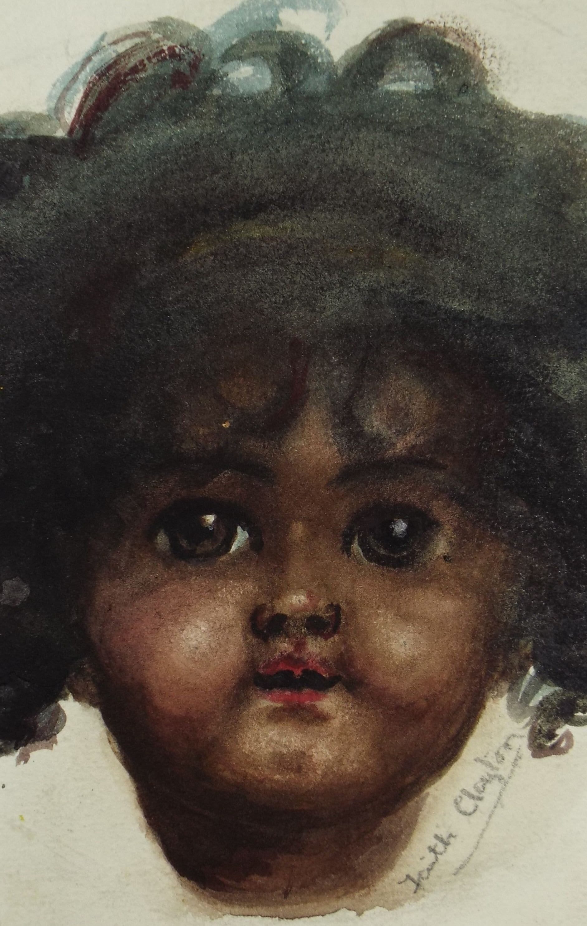 Original watercolour Drawing, 'Study of a Dolls Head', Circa 1915, Judith Clayton