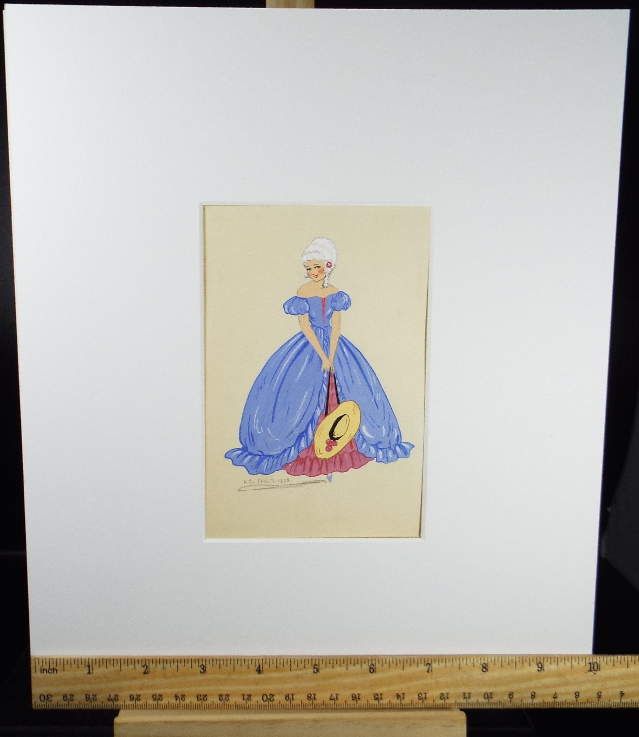 Original watercolour Drawing, 'Woman in a Ballgown', Dated 1939, Initialled L.C.