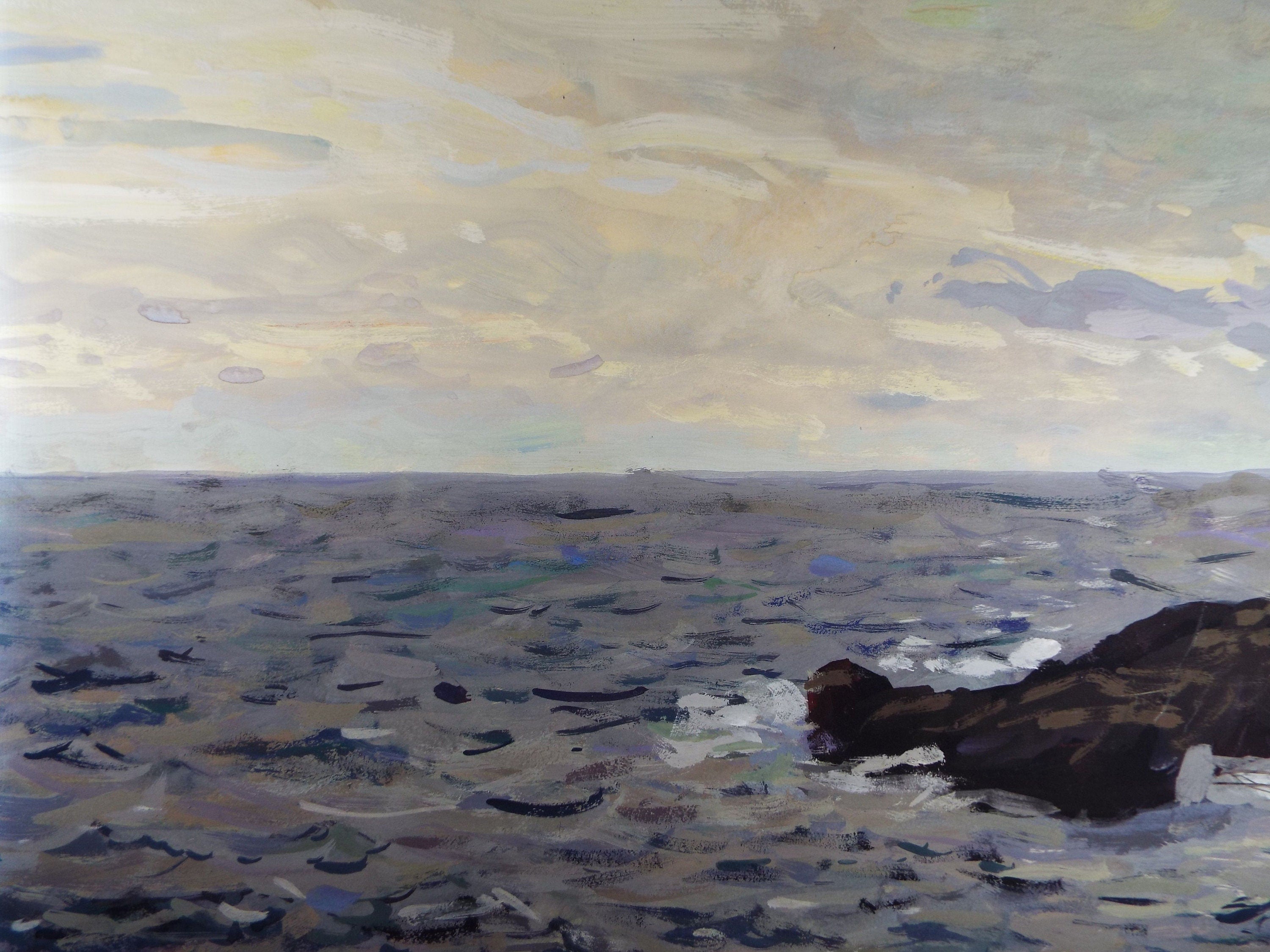 Original Gouache on paper, 'A Rocky Outcrop', Unknown Artist, circa 1960's - Marine Landscape