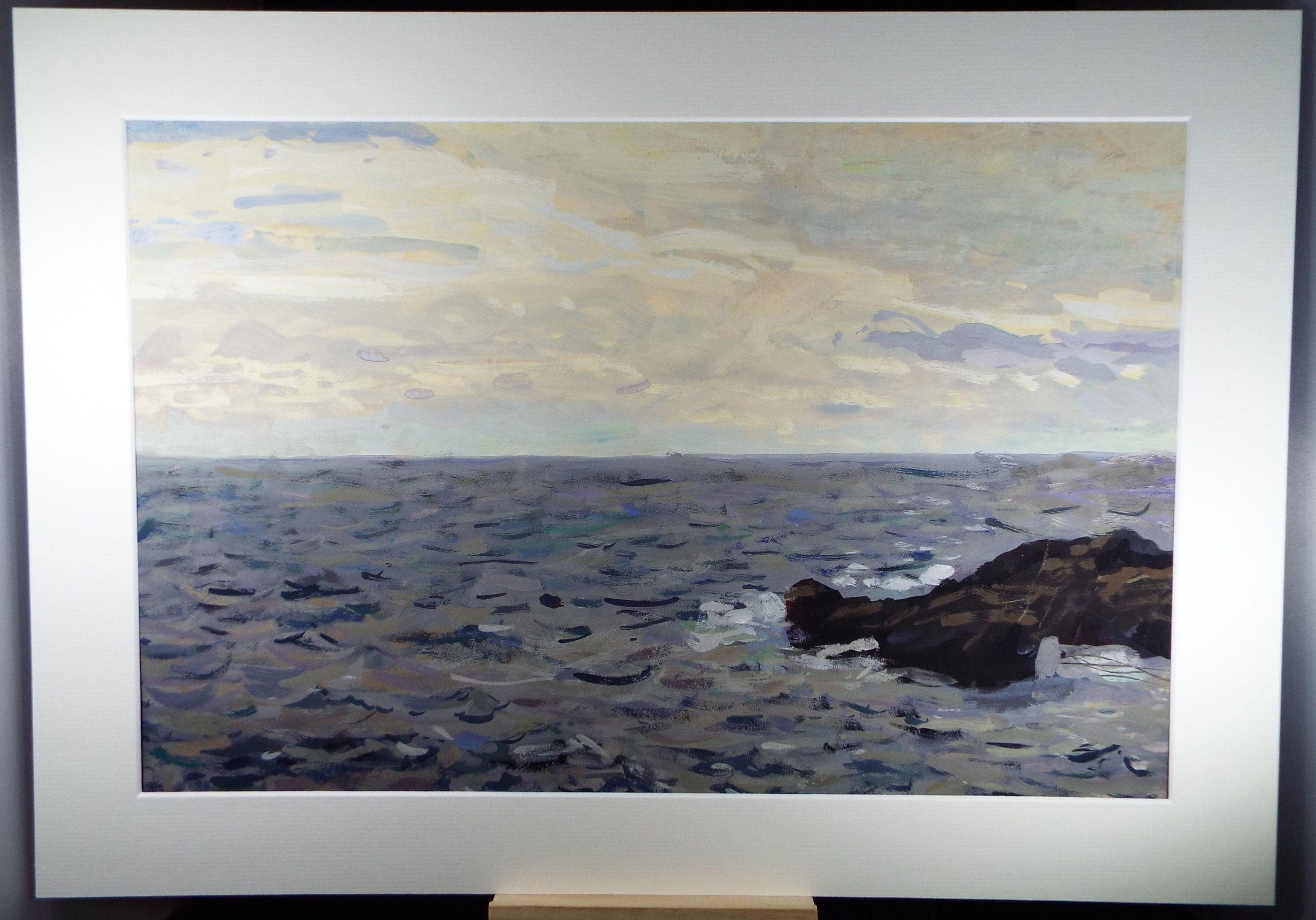 Original Gouache on paper, 'A Rocky Outcrop', Unknown Artist, circa 1960's - Marine Landscape