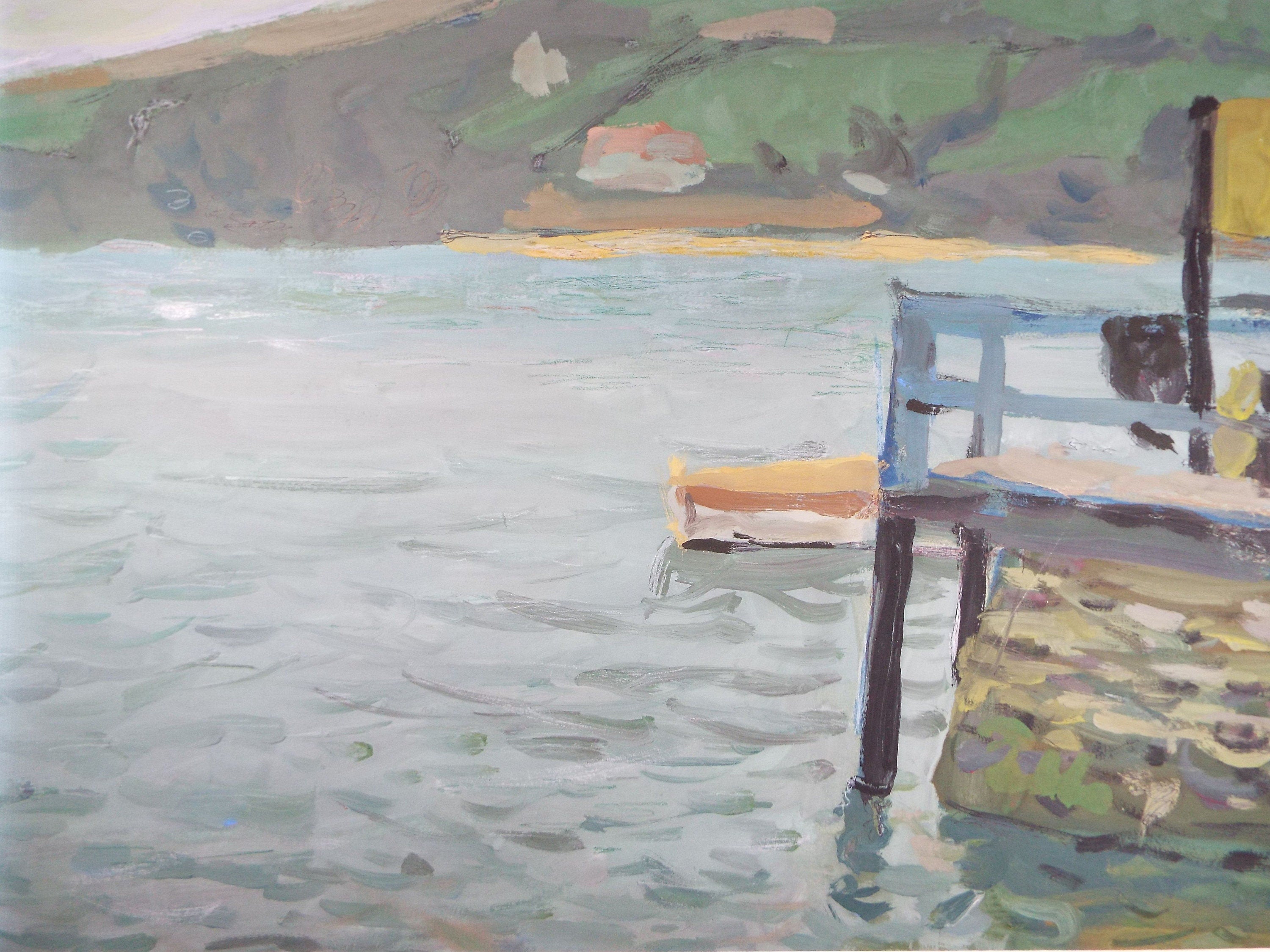 Original Gouache on paper, 'The Jetty', Unknown Artist, circa 1960's - Marine Landscape