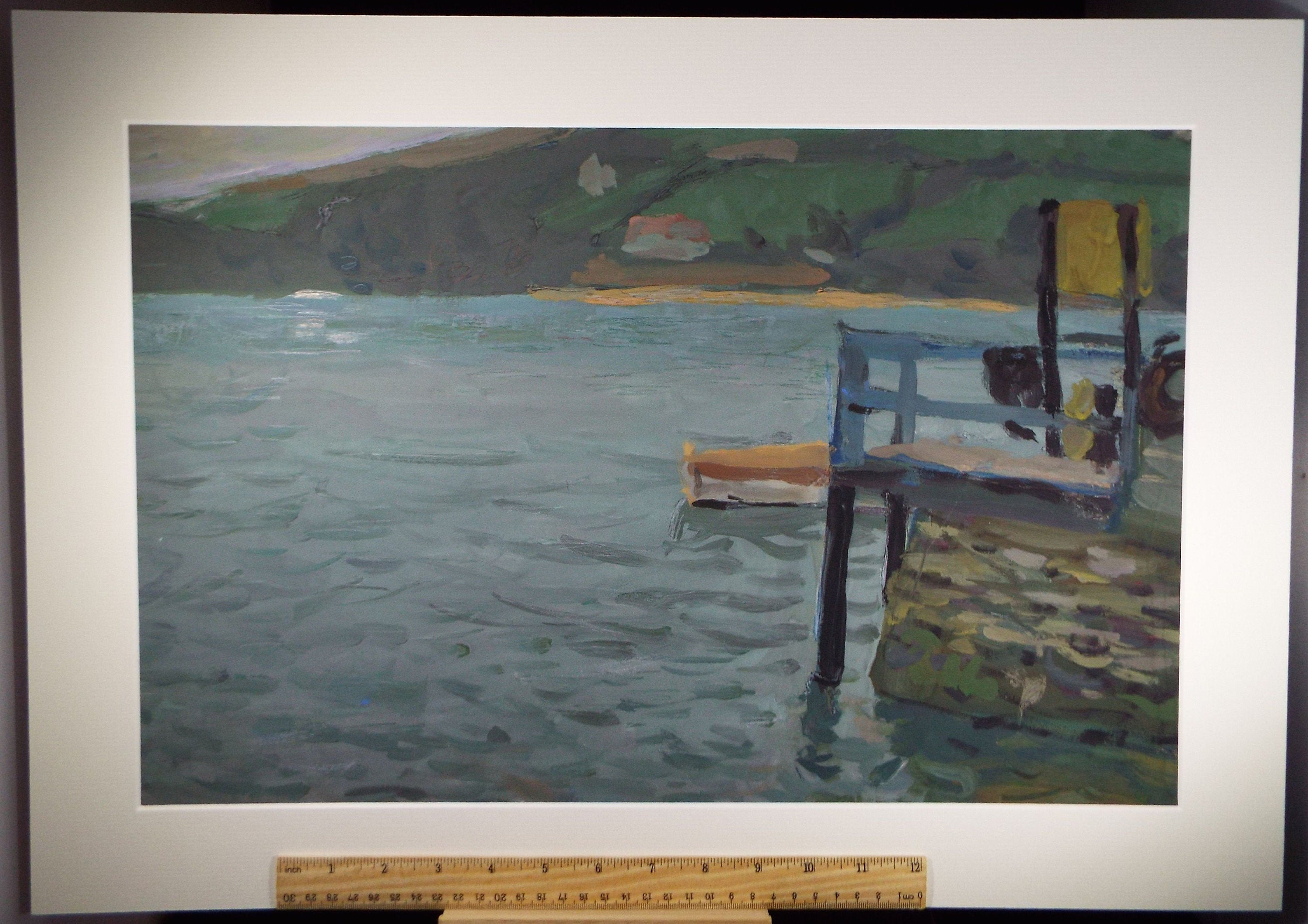 Original Gouache on paper, 'The Jetty', Unknown Artist, circa 1960's - Marine Landscape