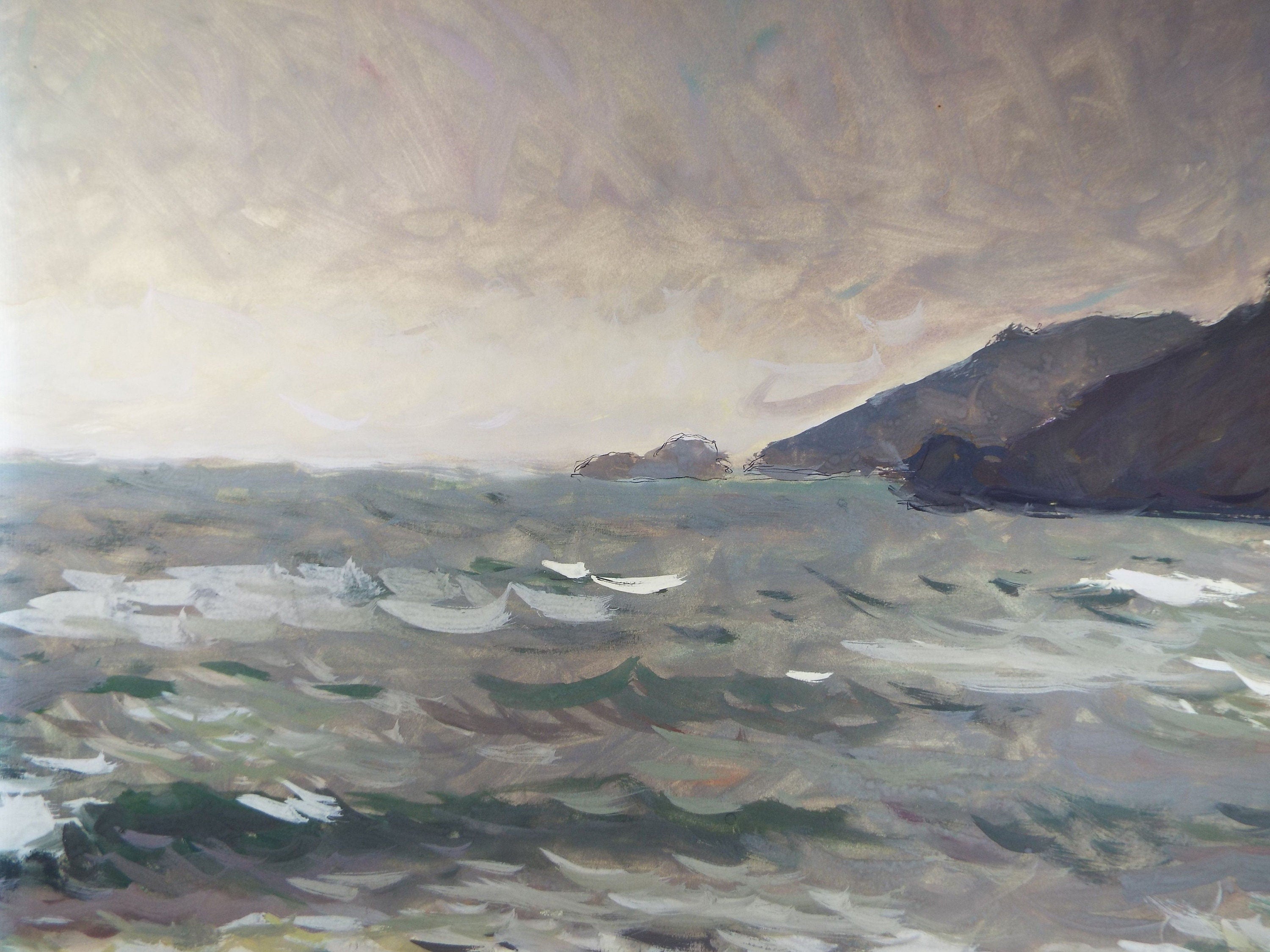 Original Gouache on paper, 'Headlands', Unknown Artist, circa 1960's - Marine Landscape