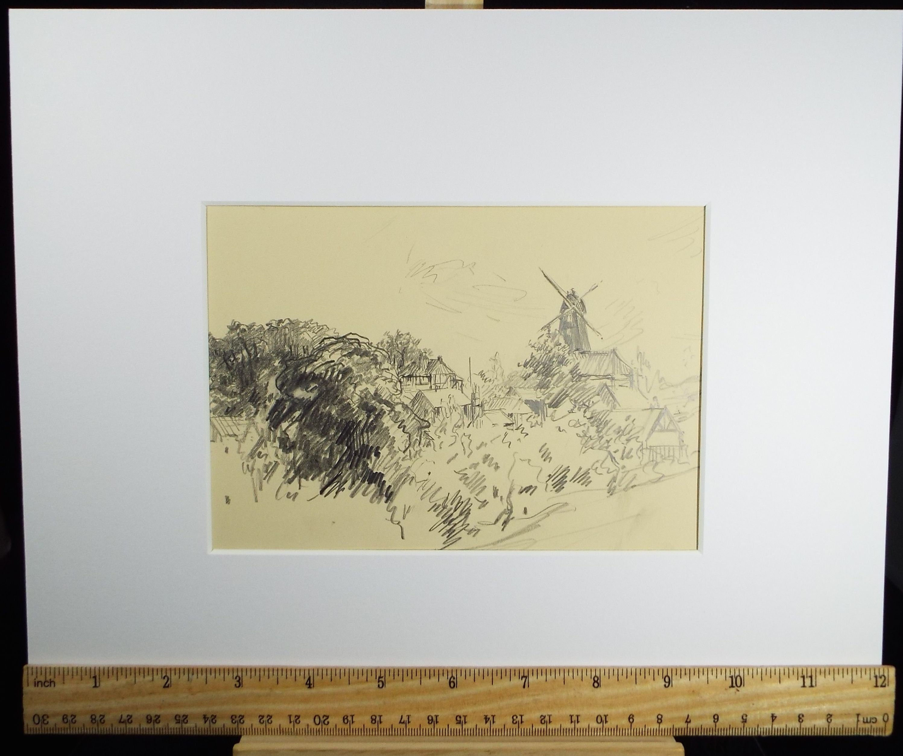 Original Pencil Drawing, 'The Windmill', Circa 1920's, Nan C. Livingstone (1876-1952)