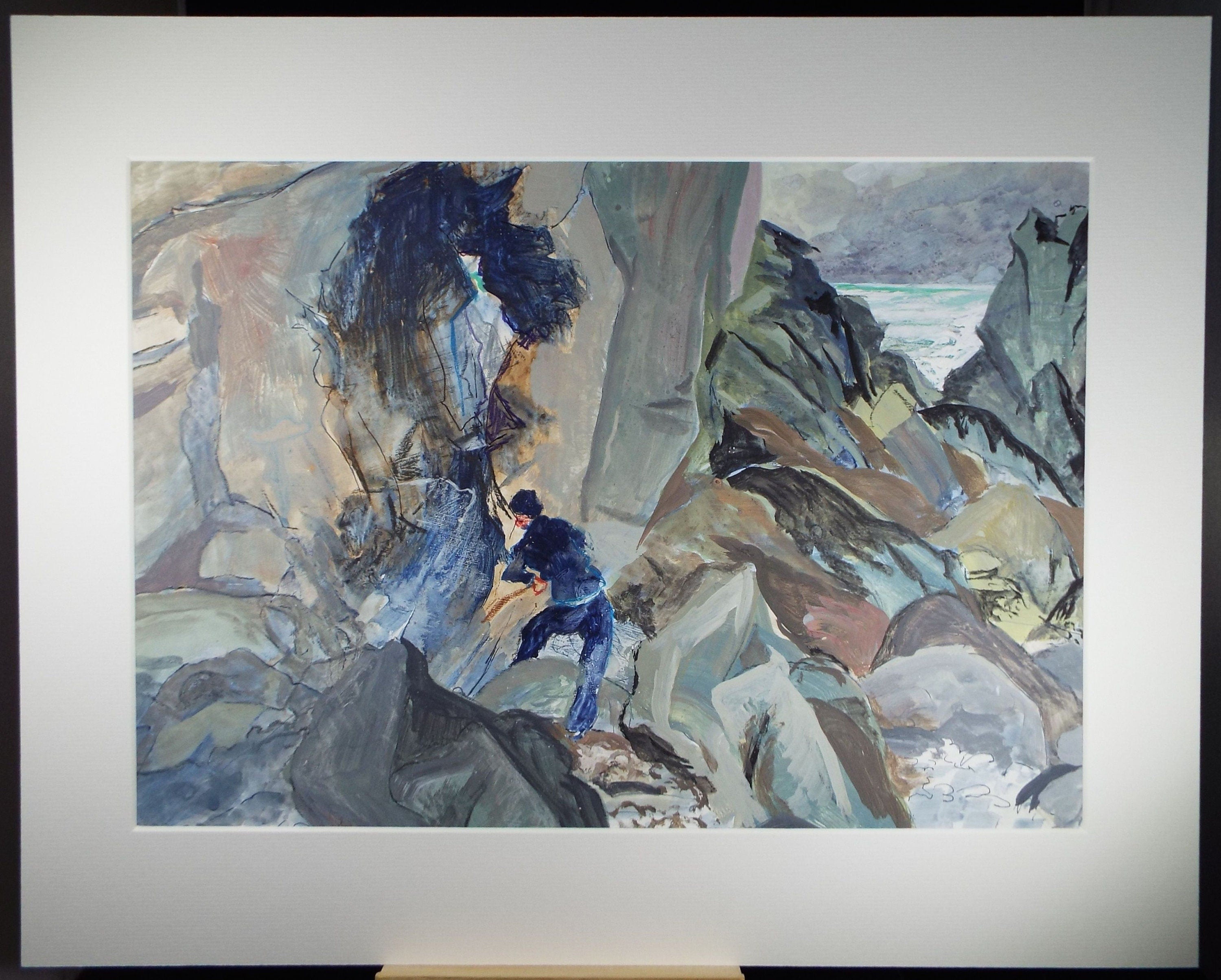 Original Watercolour & Gouache, 'Rock climbing figure', Ivy T. Attwell (20th Century, British)