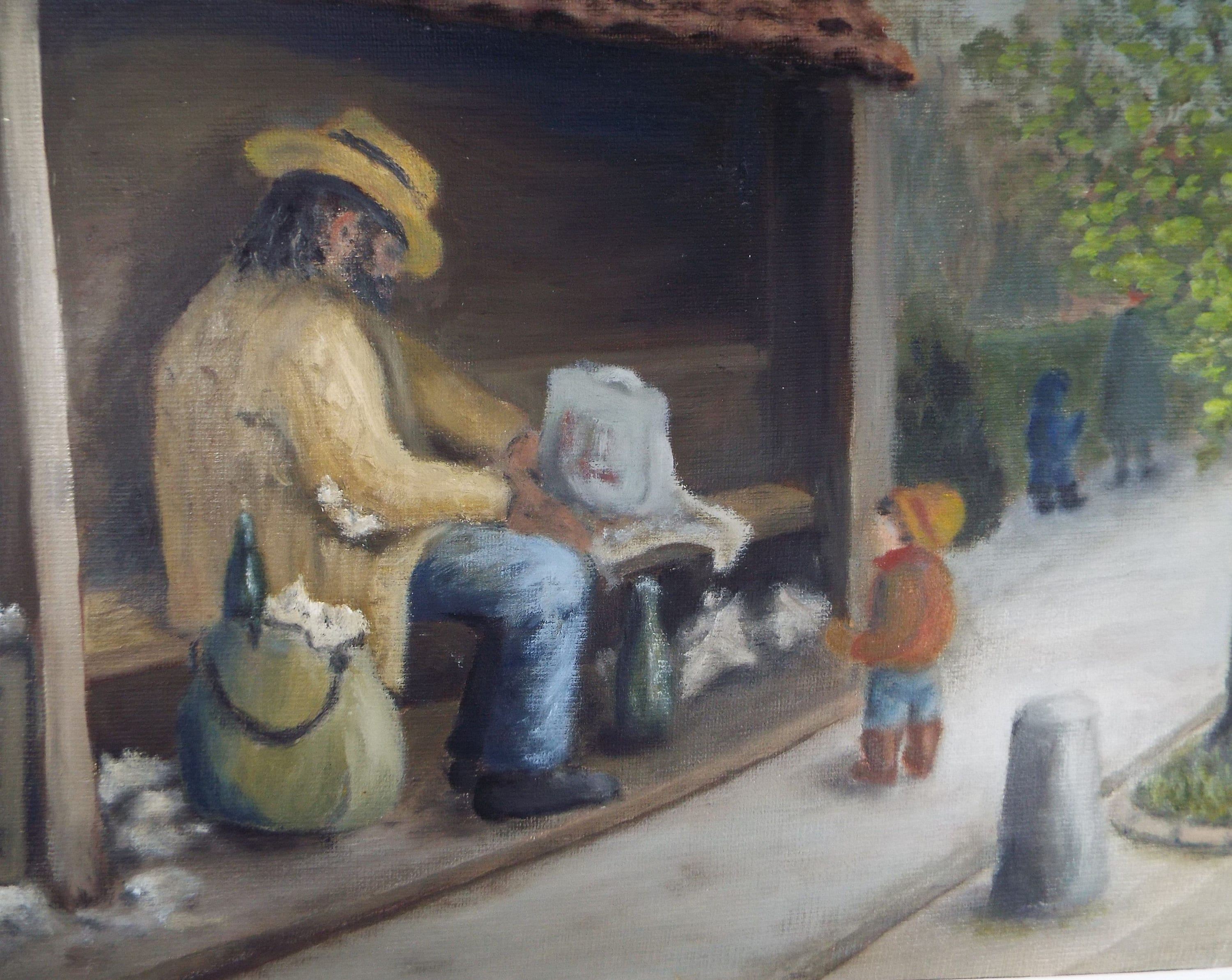 Original Oil on Paper, 'the Vagrant' c1980's, Artist Unknown