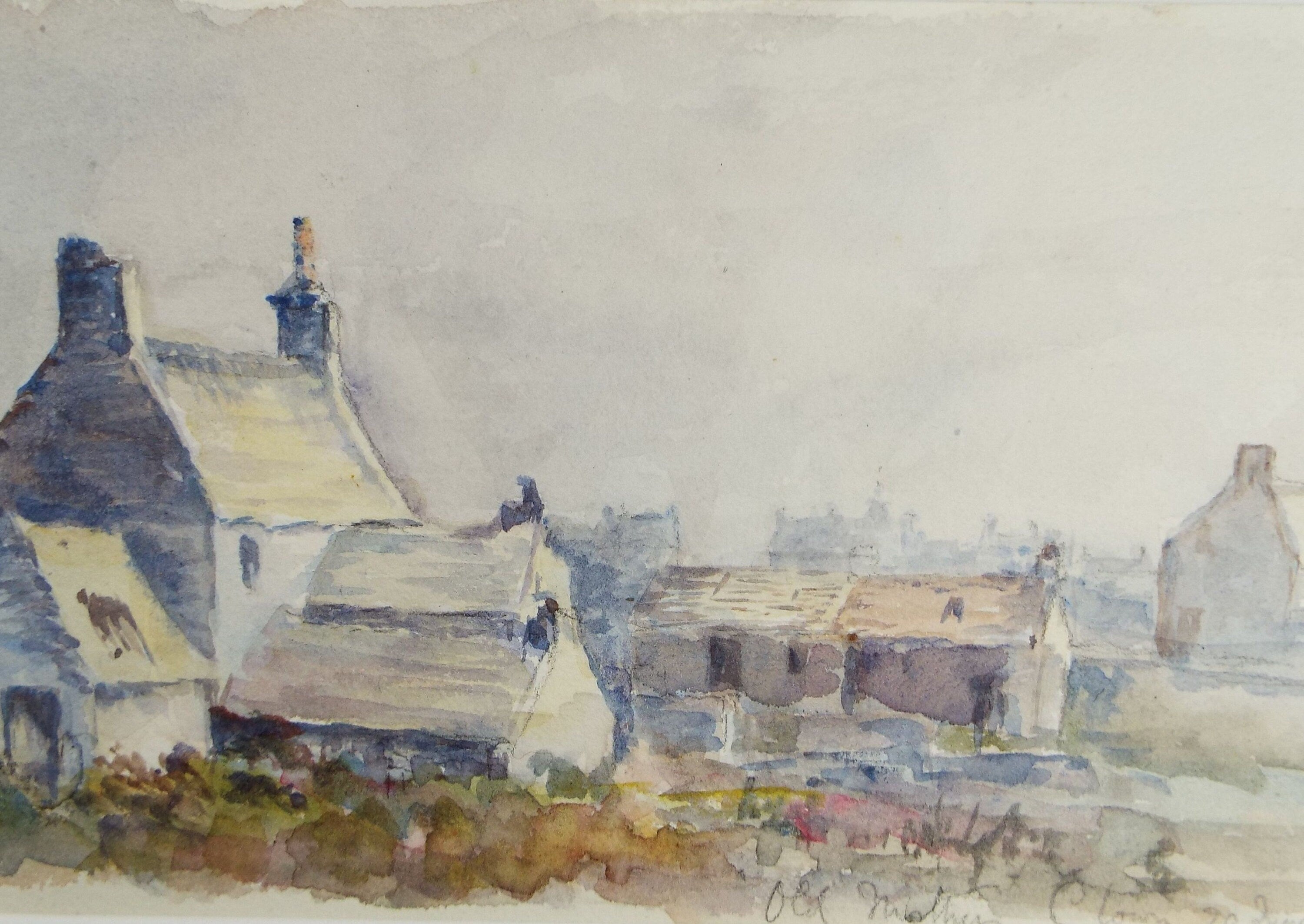 Original Watercolour on Paper, 'Village Buildings', early 20th Century, Artist Unknown
