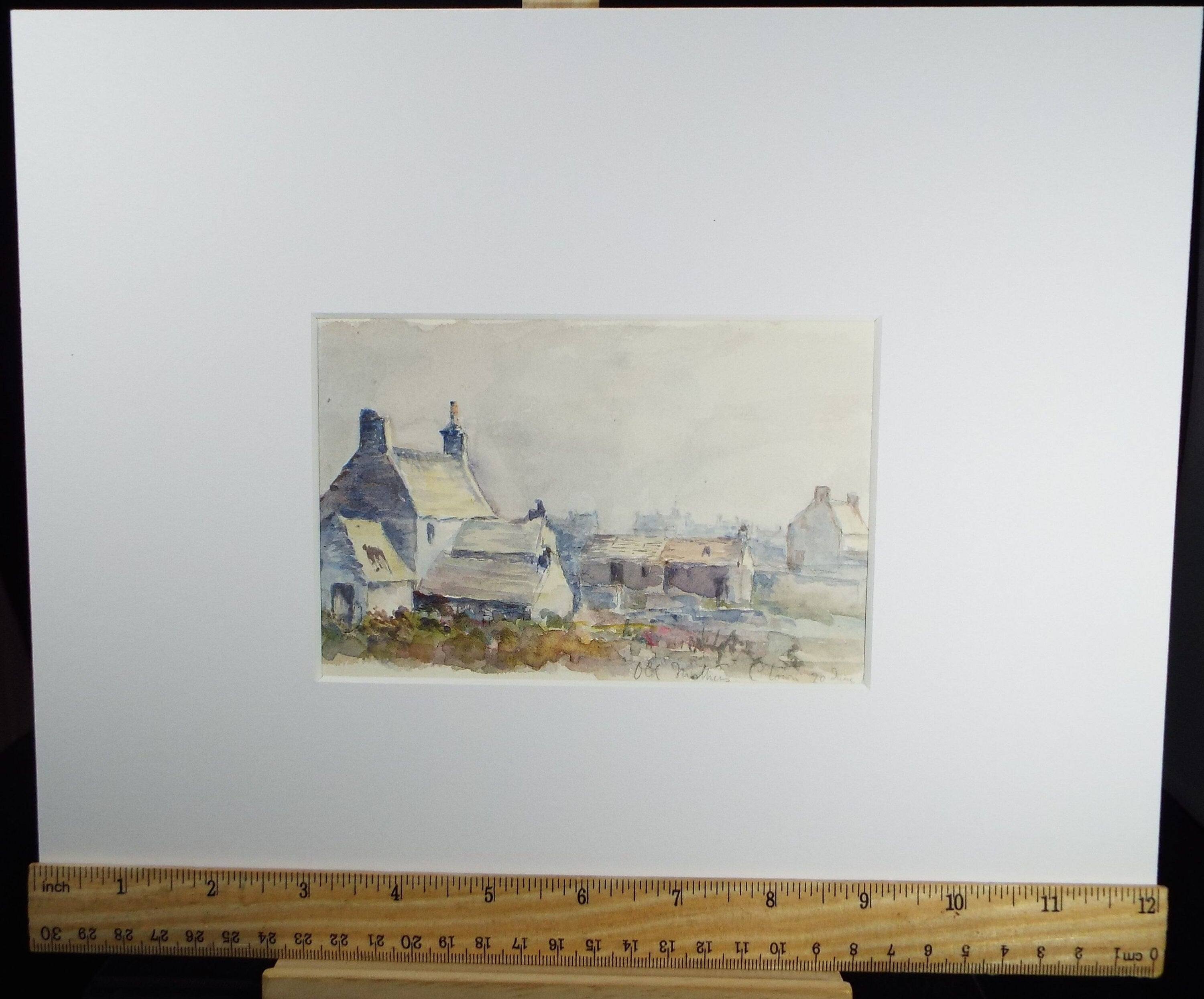 Original Watercolour on Paper, 'Village Buildings', early 20th Century, Artist Unknown