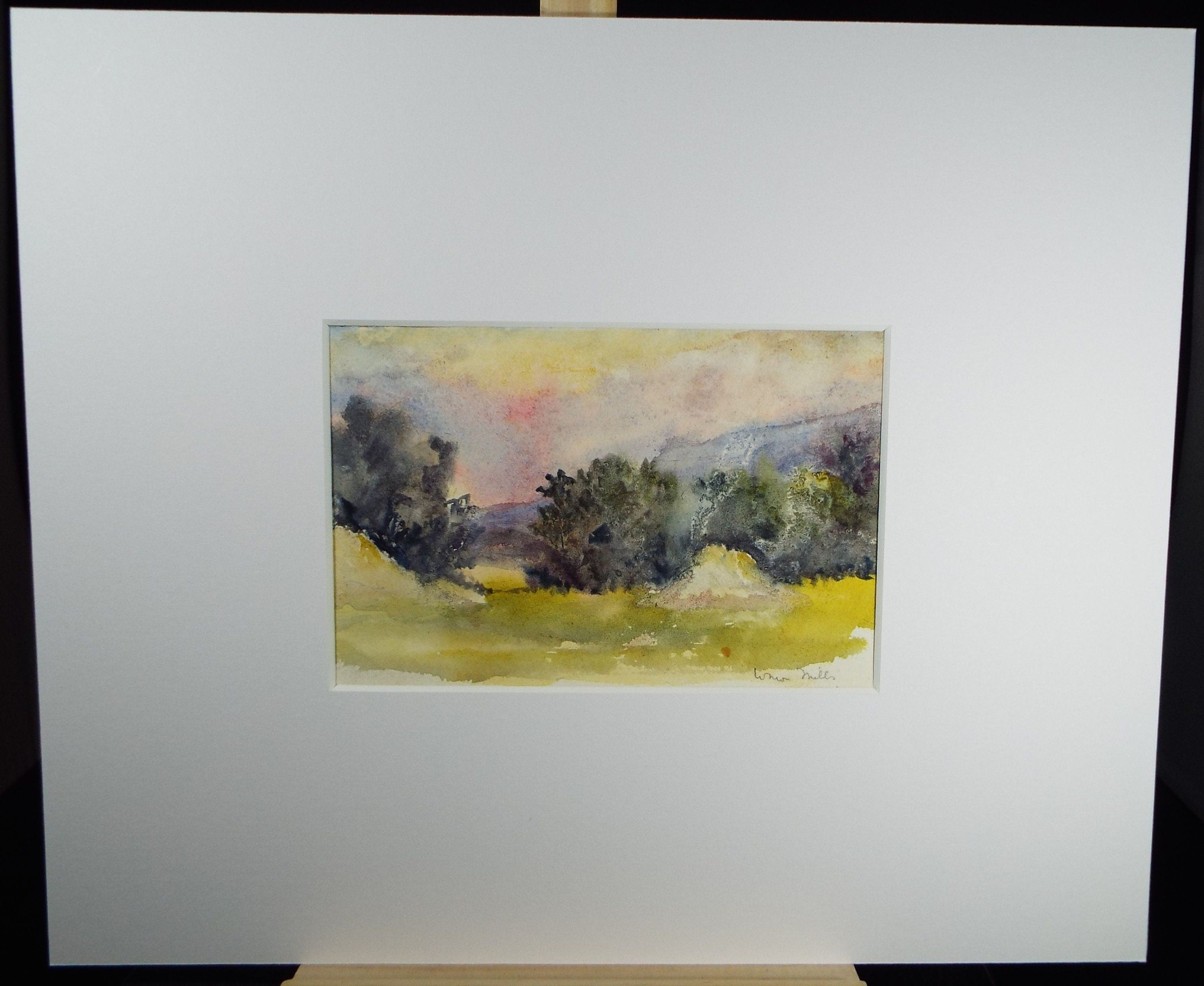 Original Watercolour on Paper, 'Landscape at Sunset', early 20th Century, Artist Unknown