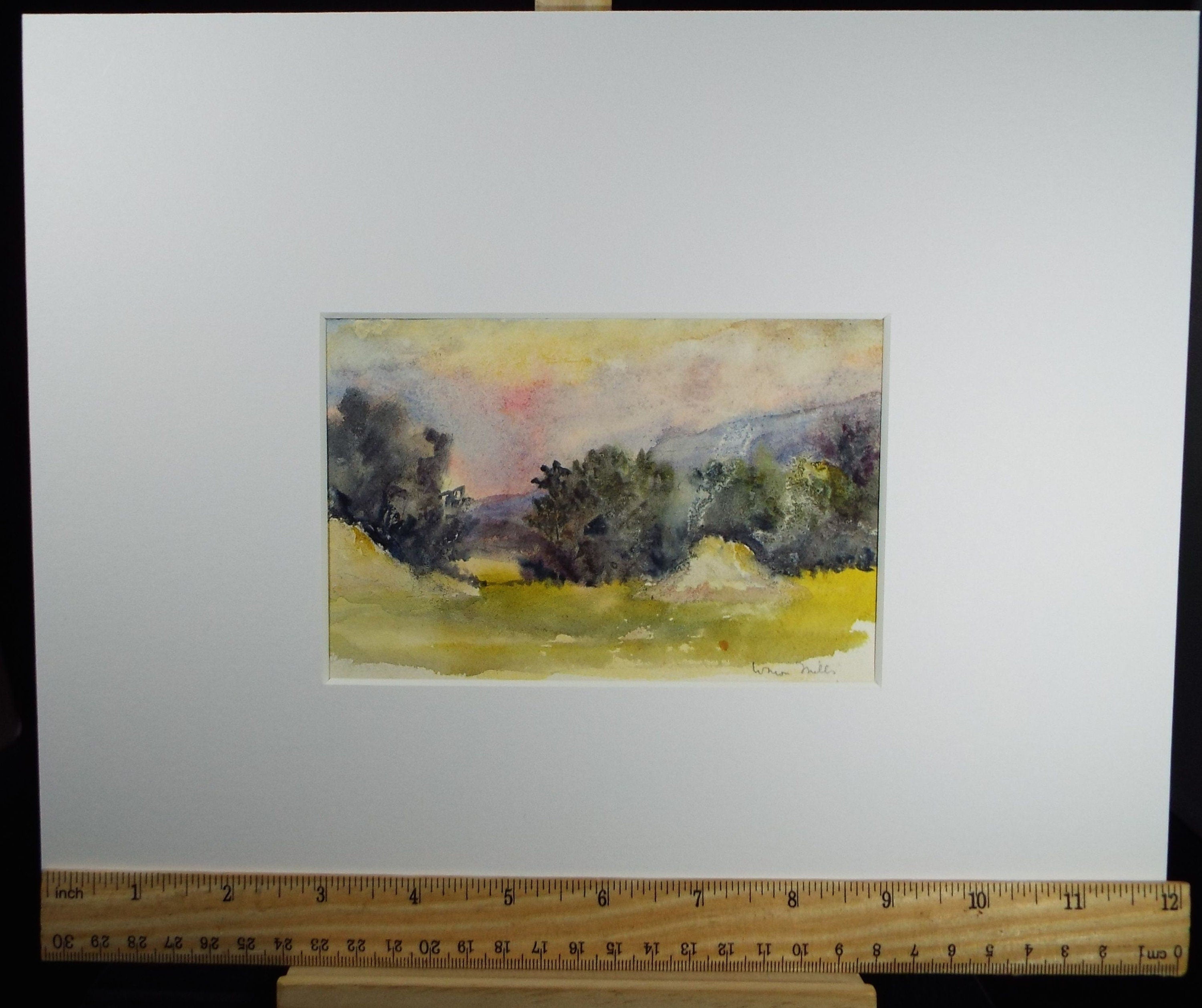 Original Watercolour on Paper, 'Landscape at Sunset', early 20th Century, Artist Unknown