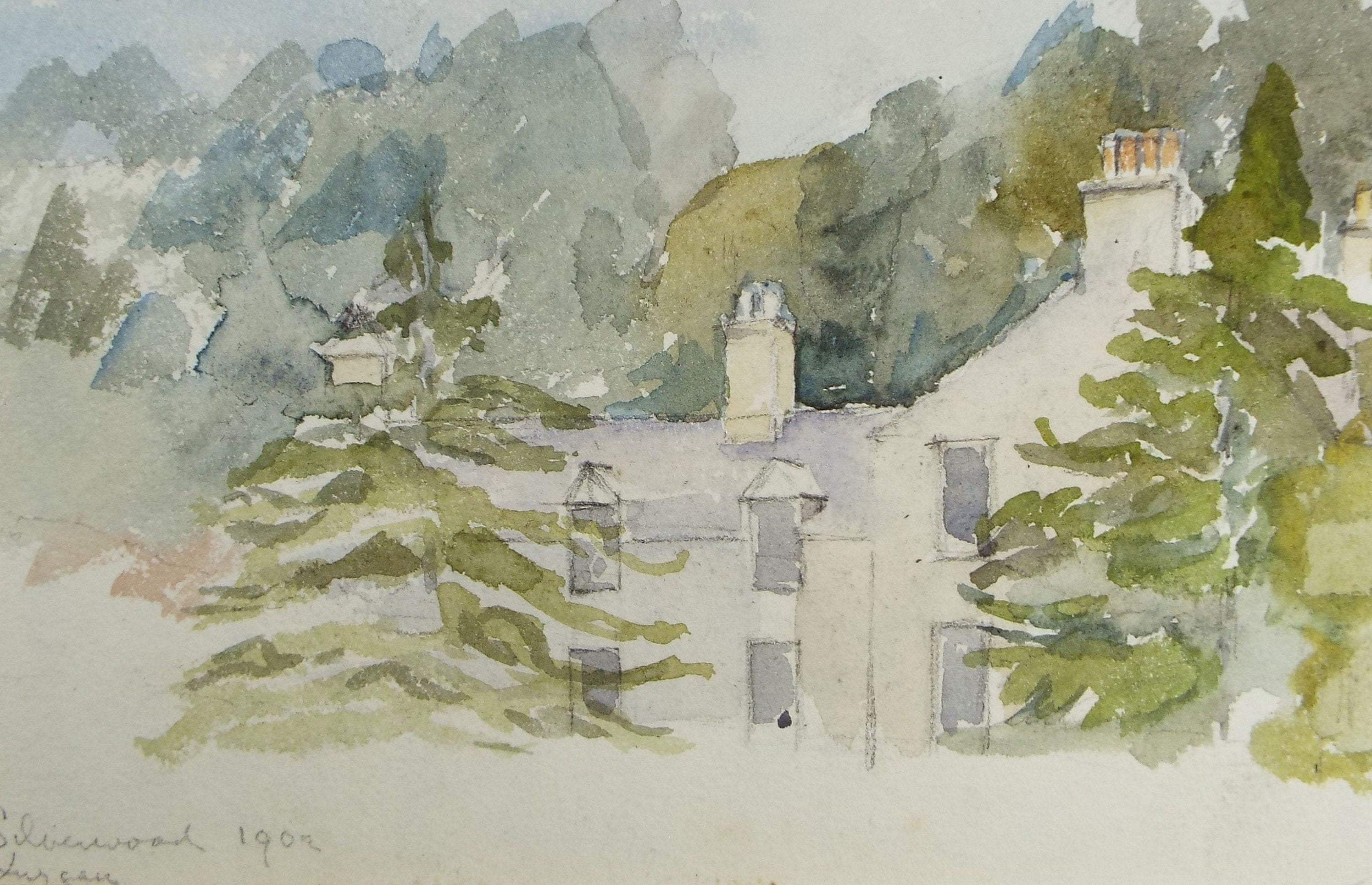 Original Watercolour on Paper, 'House in the Woods', early 20th Century, Artist Unknown