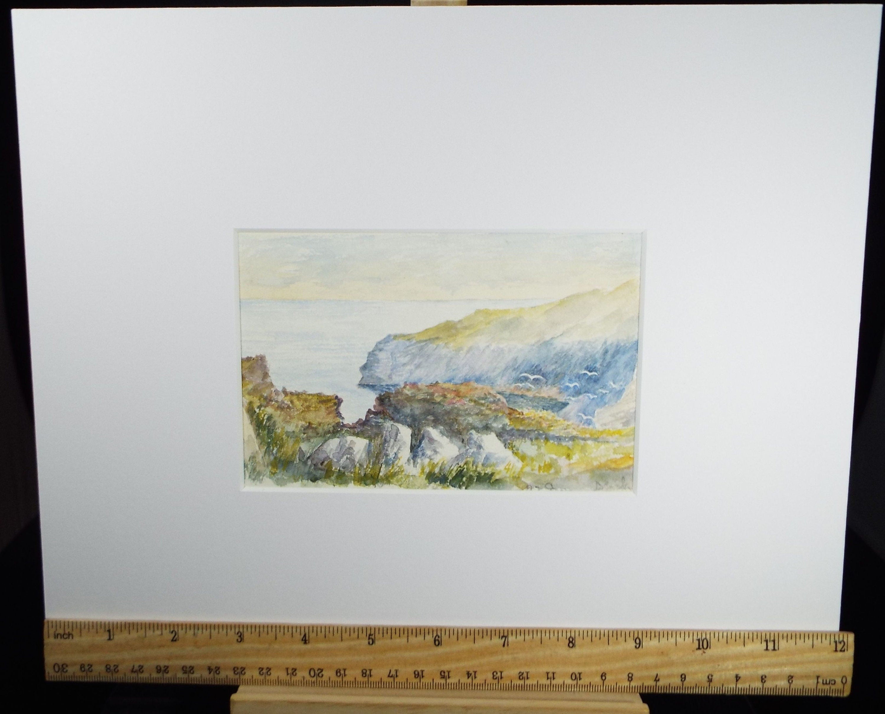 Original Watercolour on Paper, 'Sea with Coastal Cliffs', early 20th Century, Artist Unknown