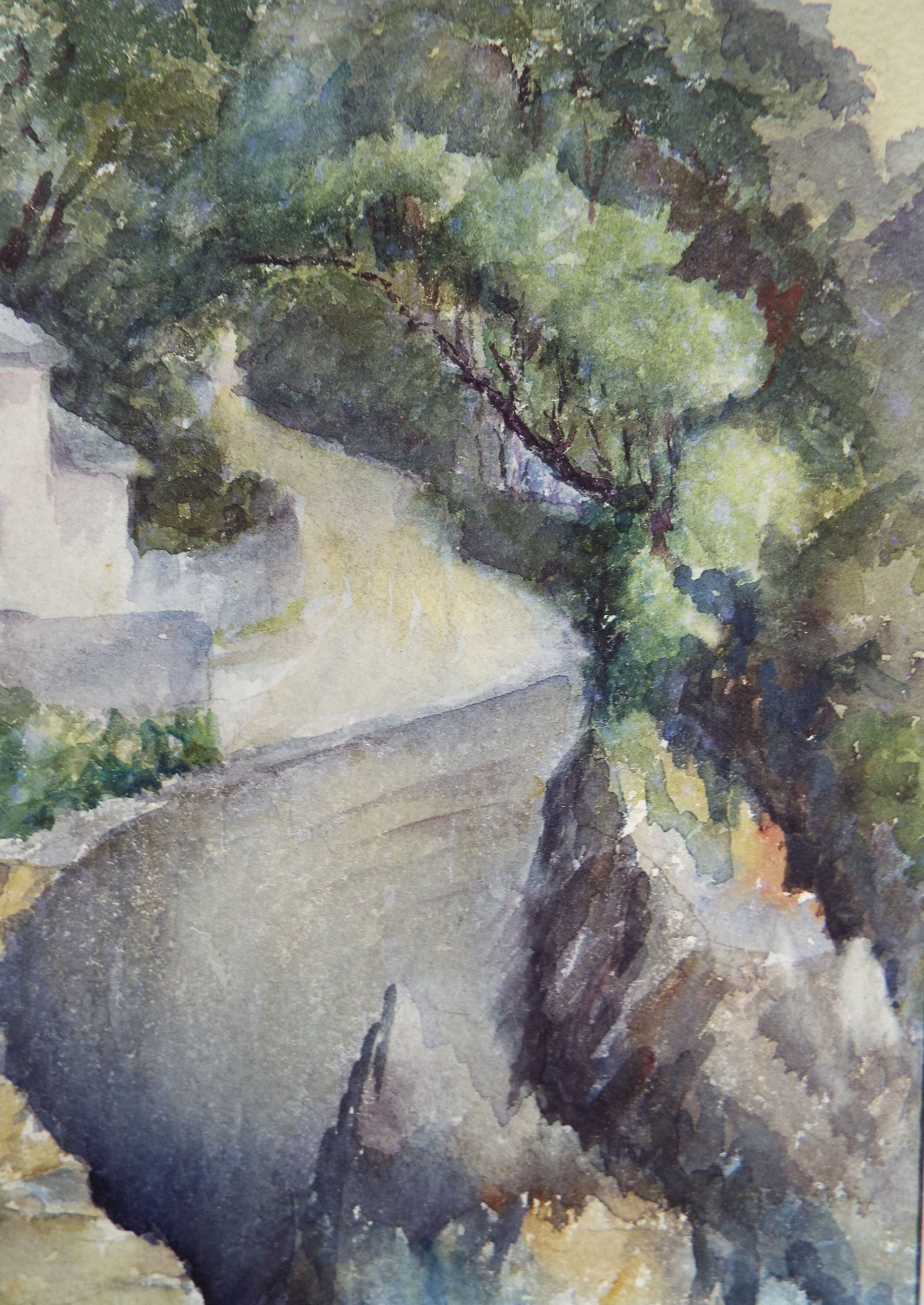 Original Watercolour on Paper, 'Cliff Edge Track', early 20th Century, Artist Unknown