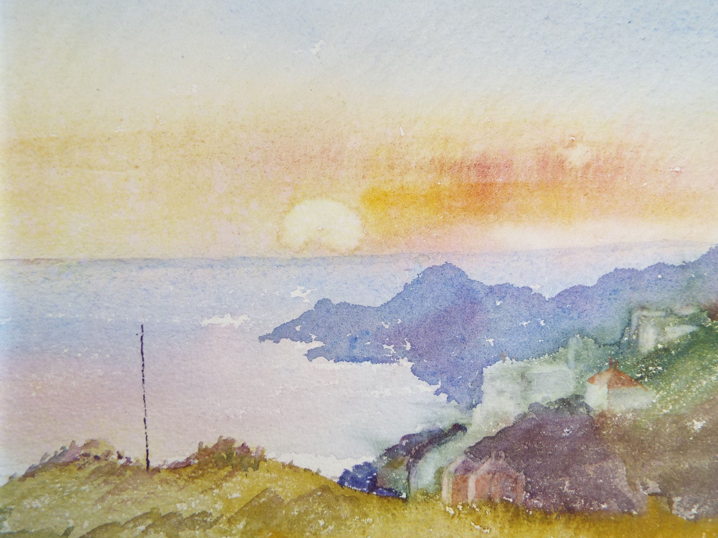 Original Watercolour on Paper, 'Marine Sunset', early 20th Century, Artist Unknown