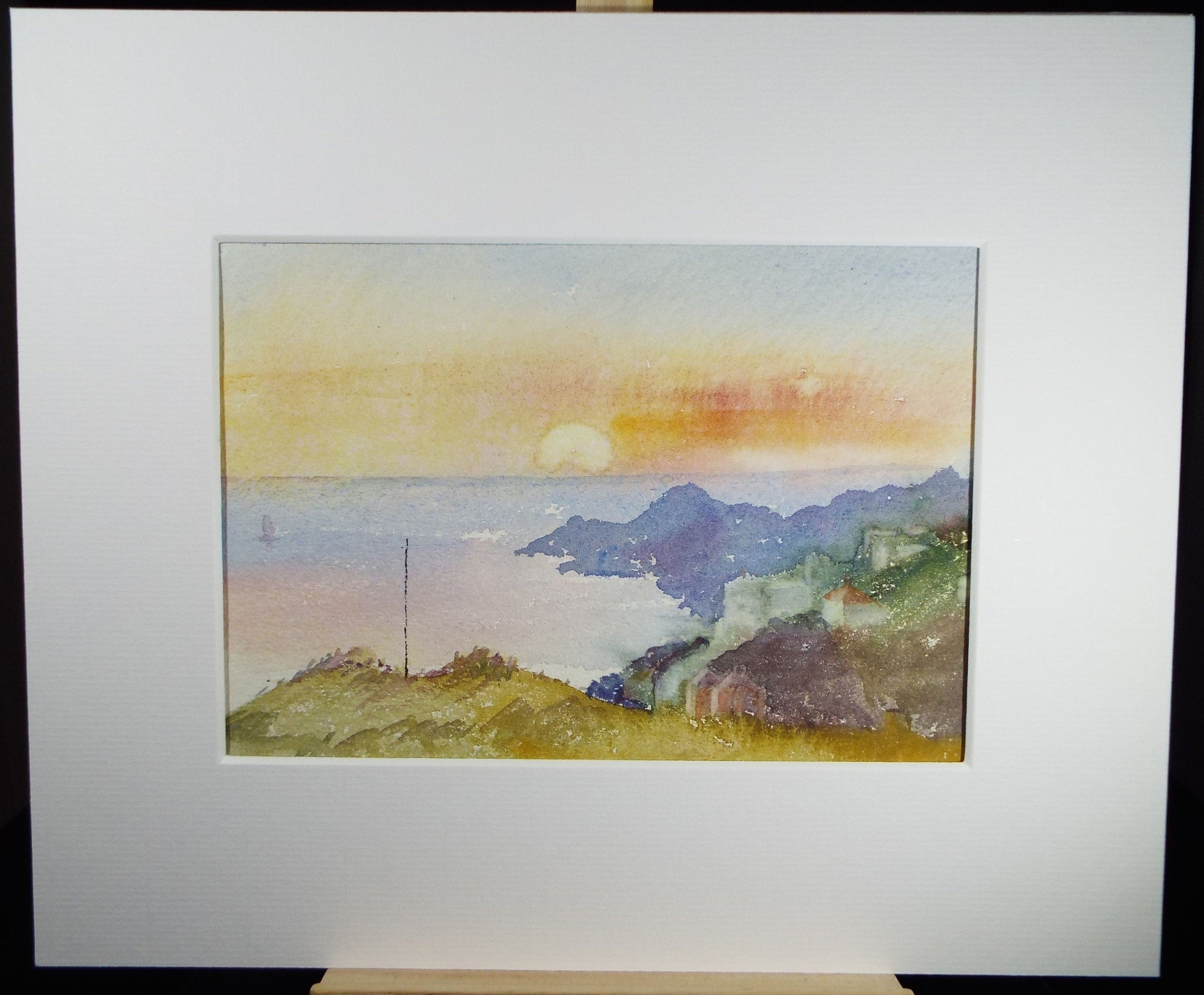 Original Watercolour on Paper, 'Marine Sunset', early 20th Century, Artist Unknown