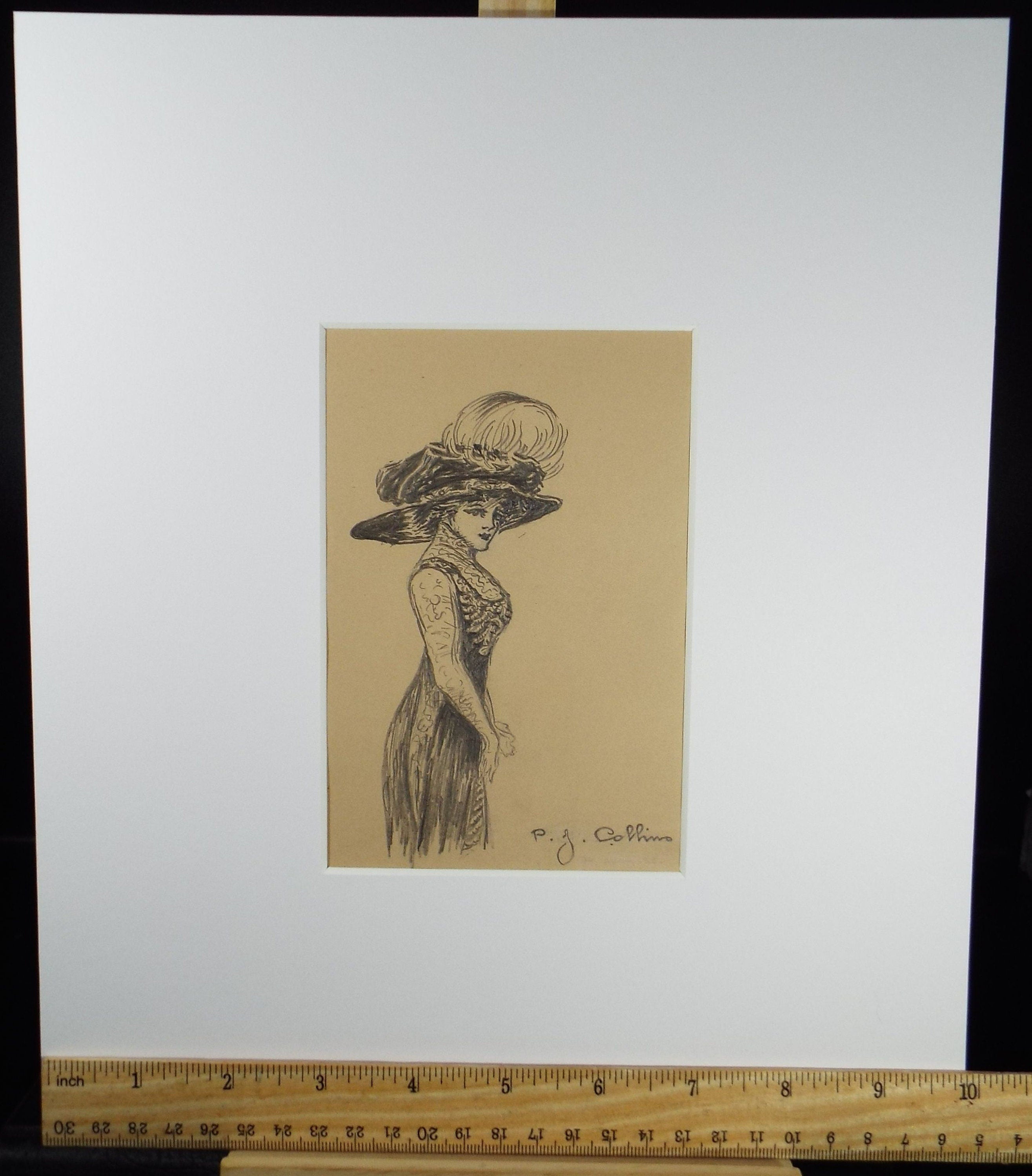 Original Pencil Drawing, 'Elegant Female figure', Circa 1910, Artist Unknown