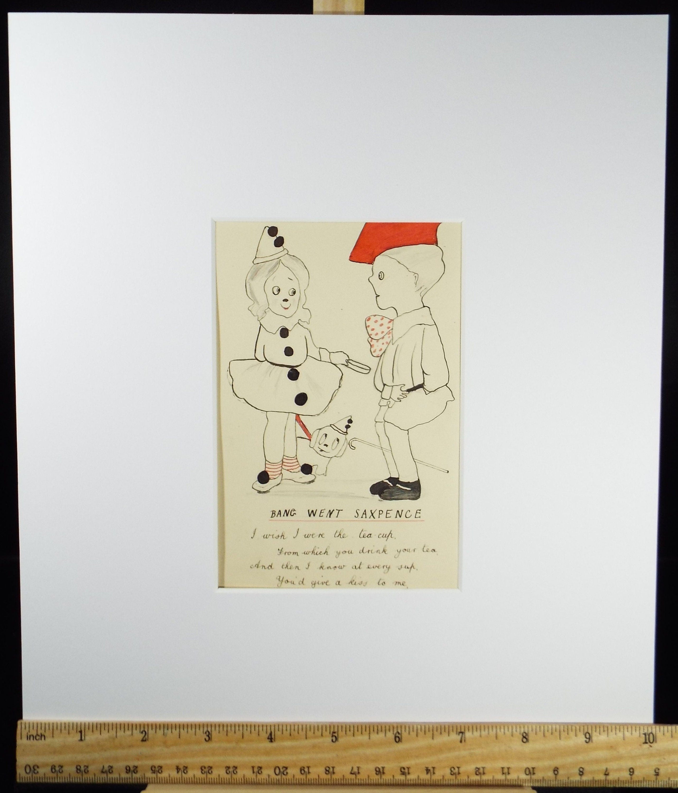 Original Pen & Ink Drawing , 'Bang went Saxpence - Naive Study of Children', Circa 1910, Artist Unknown