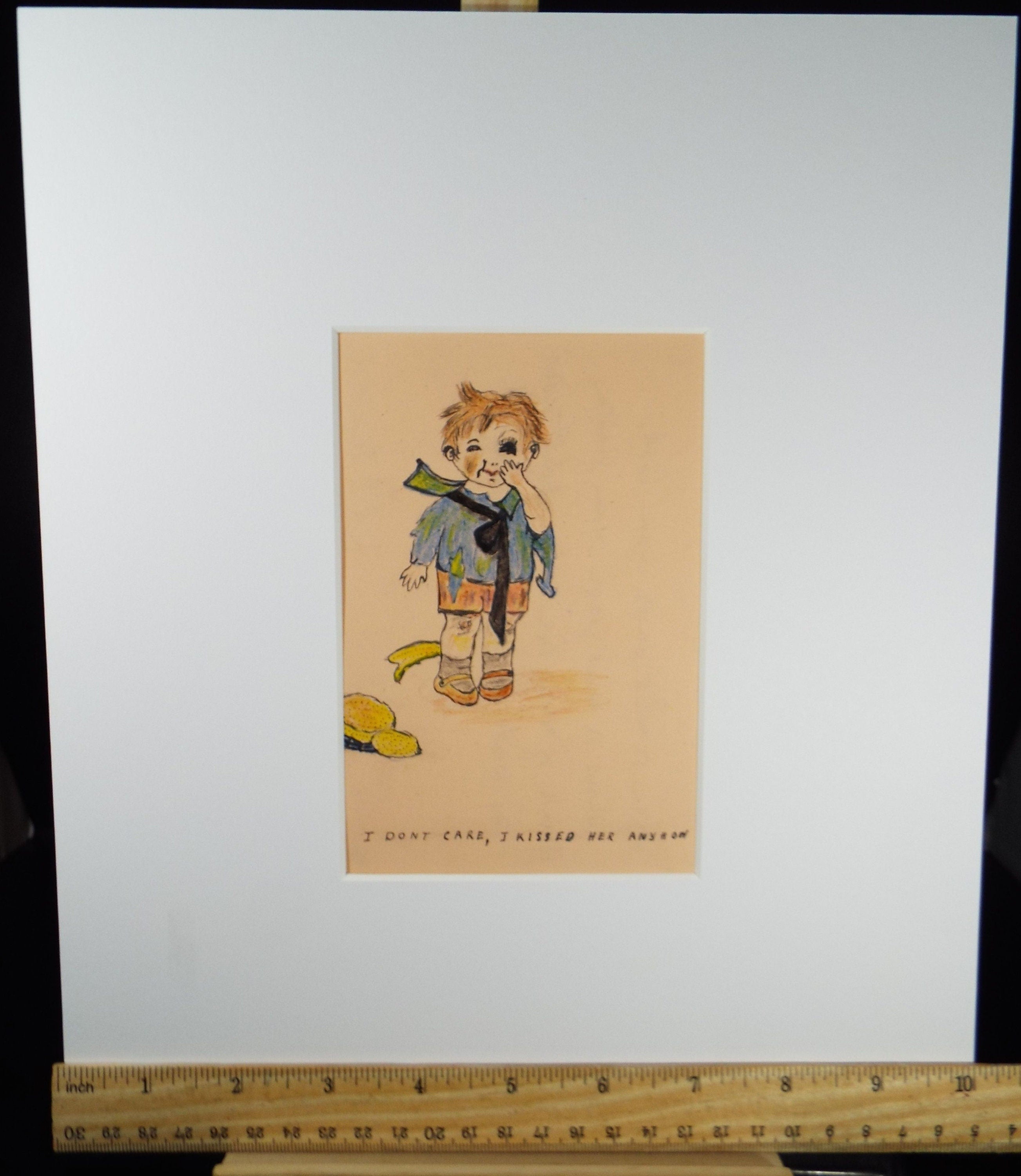 Original Pen & Ink Drawing , 'I don't care - I kissed her anyhow', Circa 1910, Artist Unknown