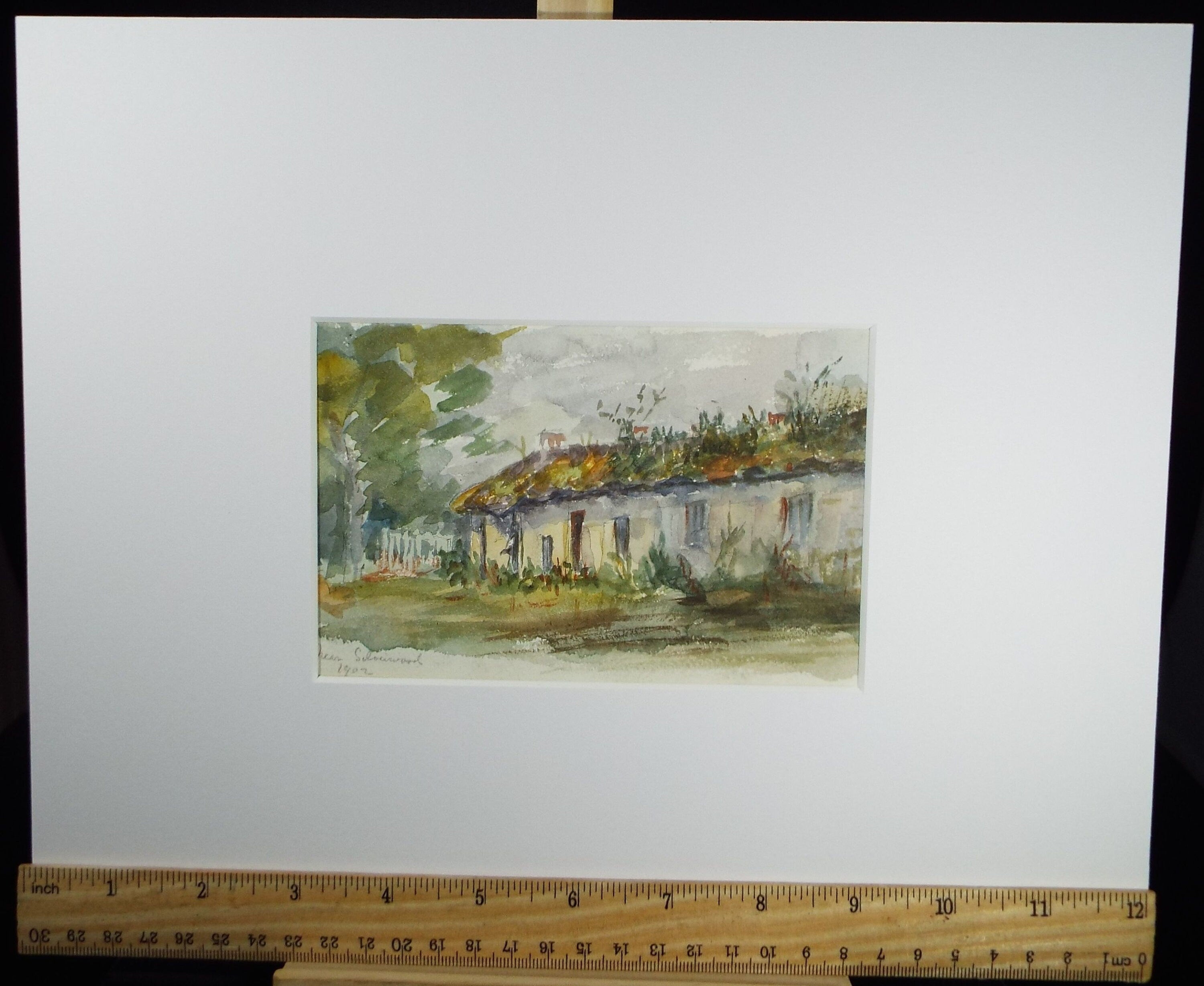 Original Watercolour on Paper, 'Row of Cottages', early 20th Century, Artist Unknown