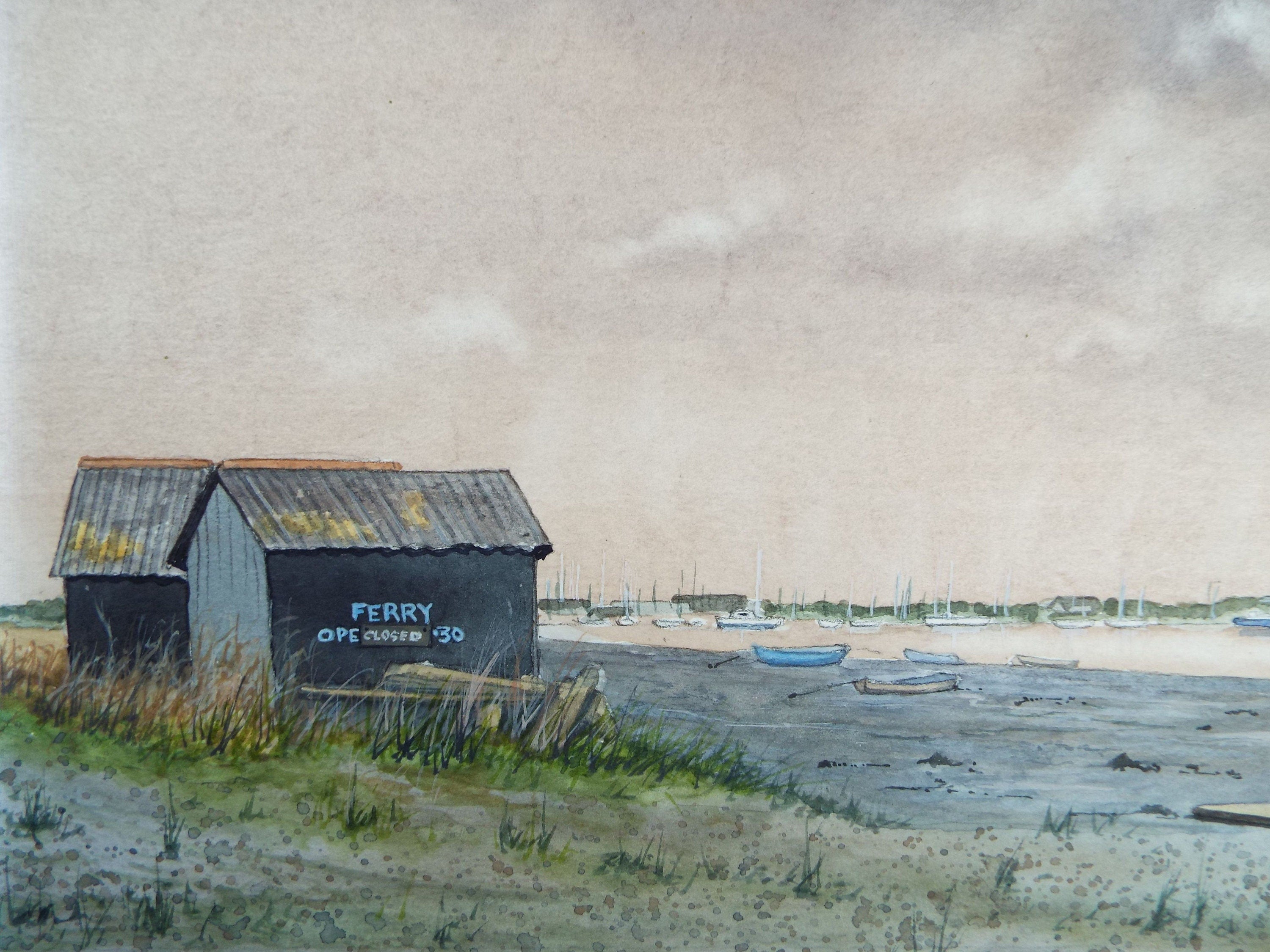 Original Watercolour, 'The River Ferry', Circa 1990's, Signed Hall