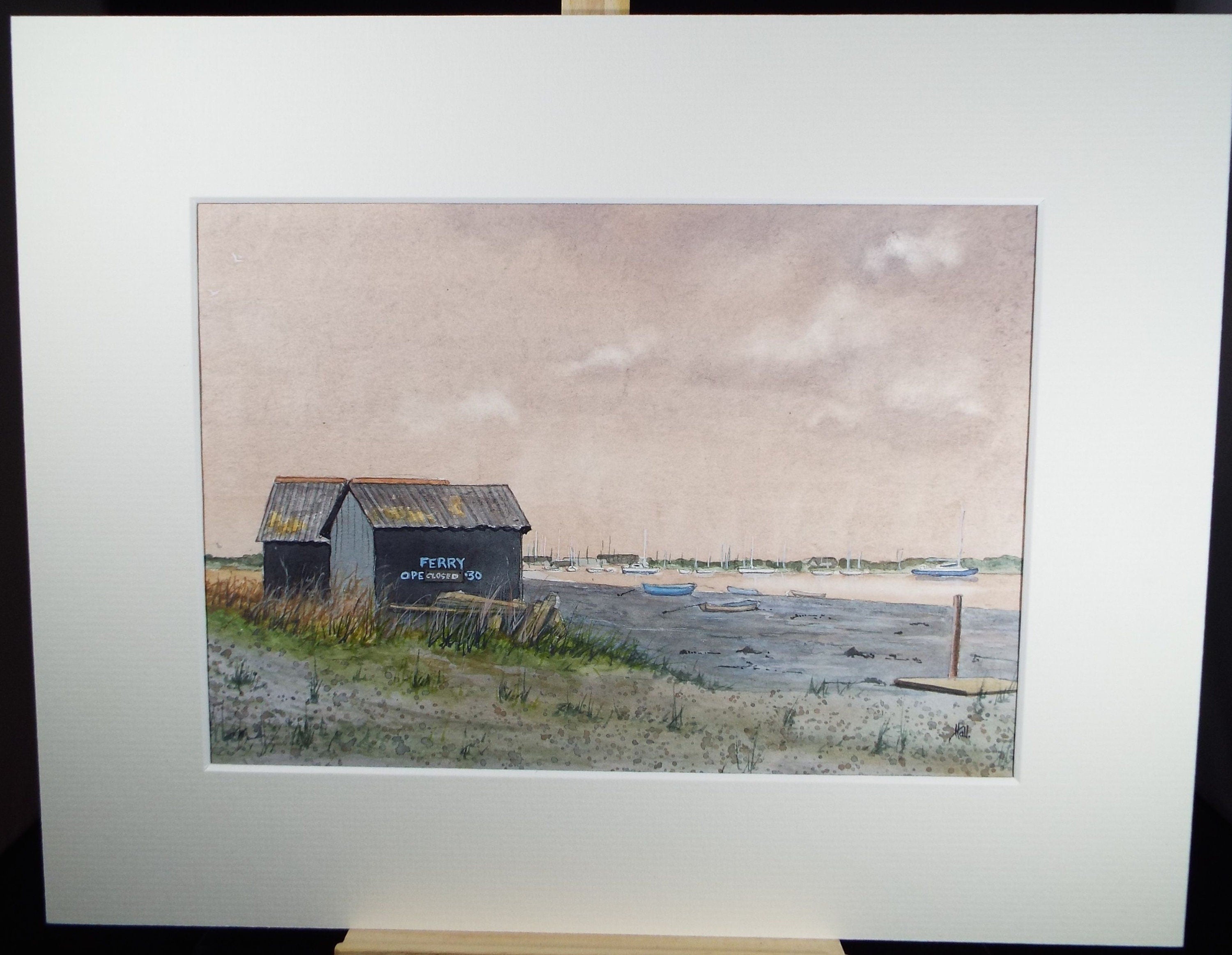 Original Watercolour, 'The River Ferry', Circa 1990's, Signed Hall