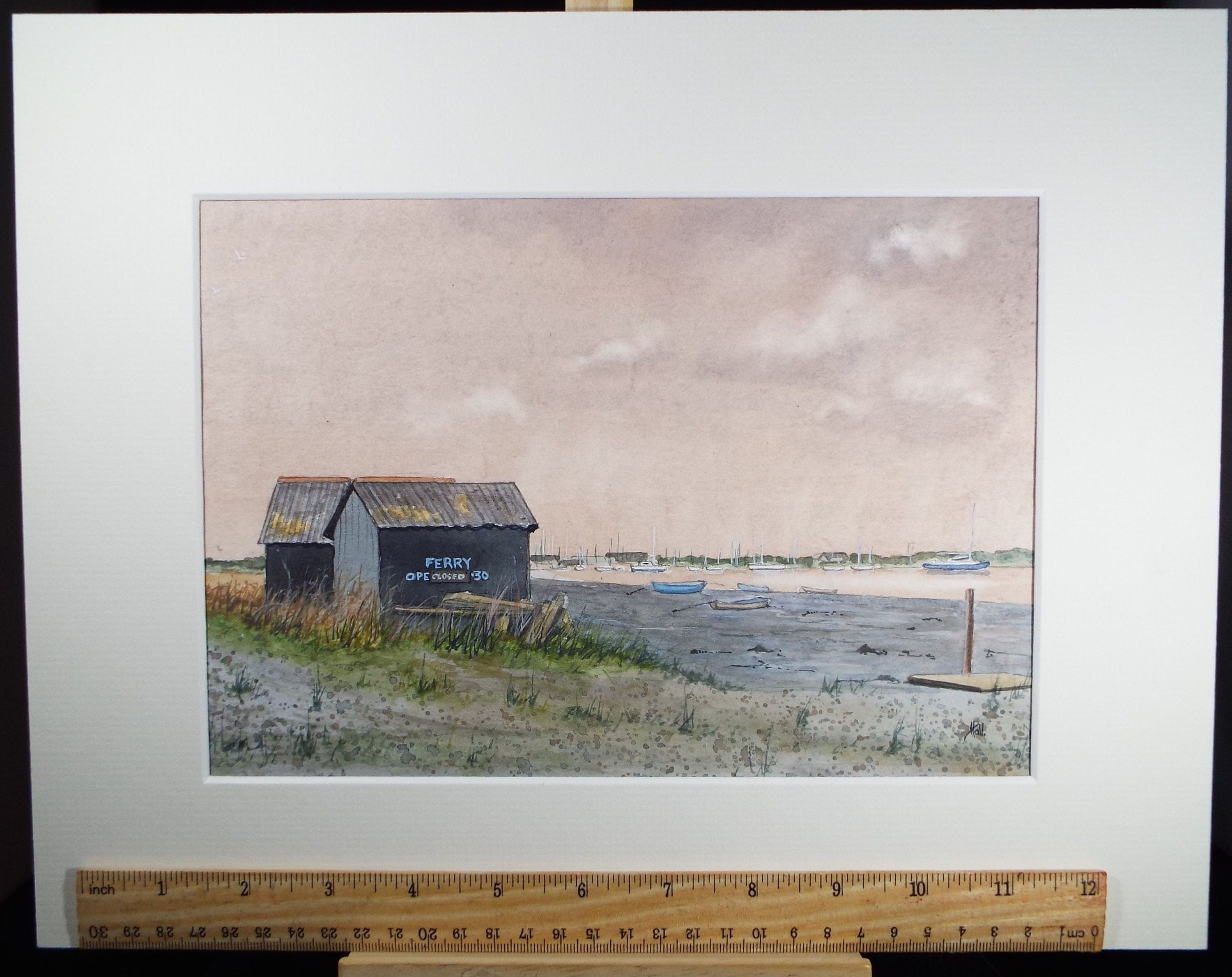 Original Watercolour, 'The River Ferry', Circa 1990's, Signed Hall