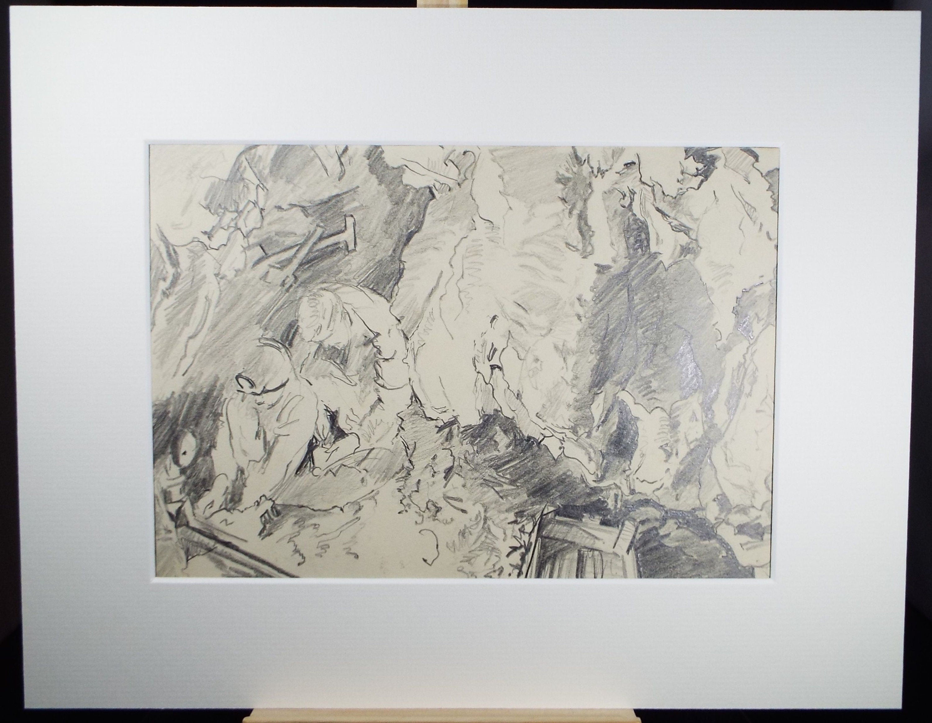 Original Pencil Drawing, 'Figures in a Coal Mine', Ivy T. Attwell (20th Century, British)
