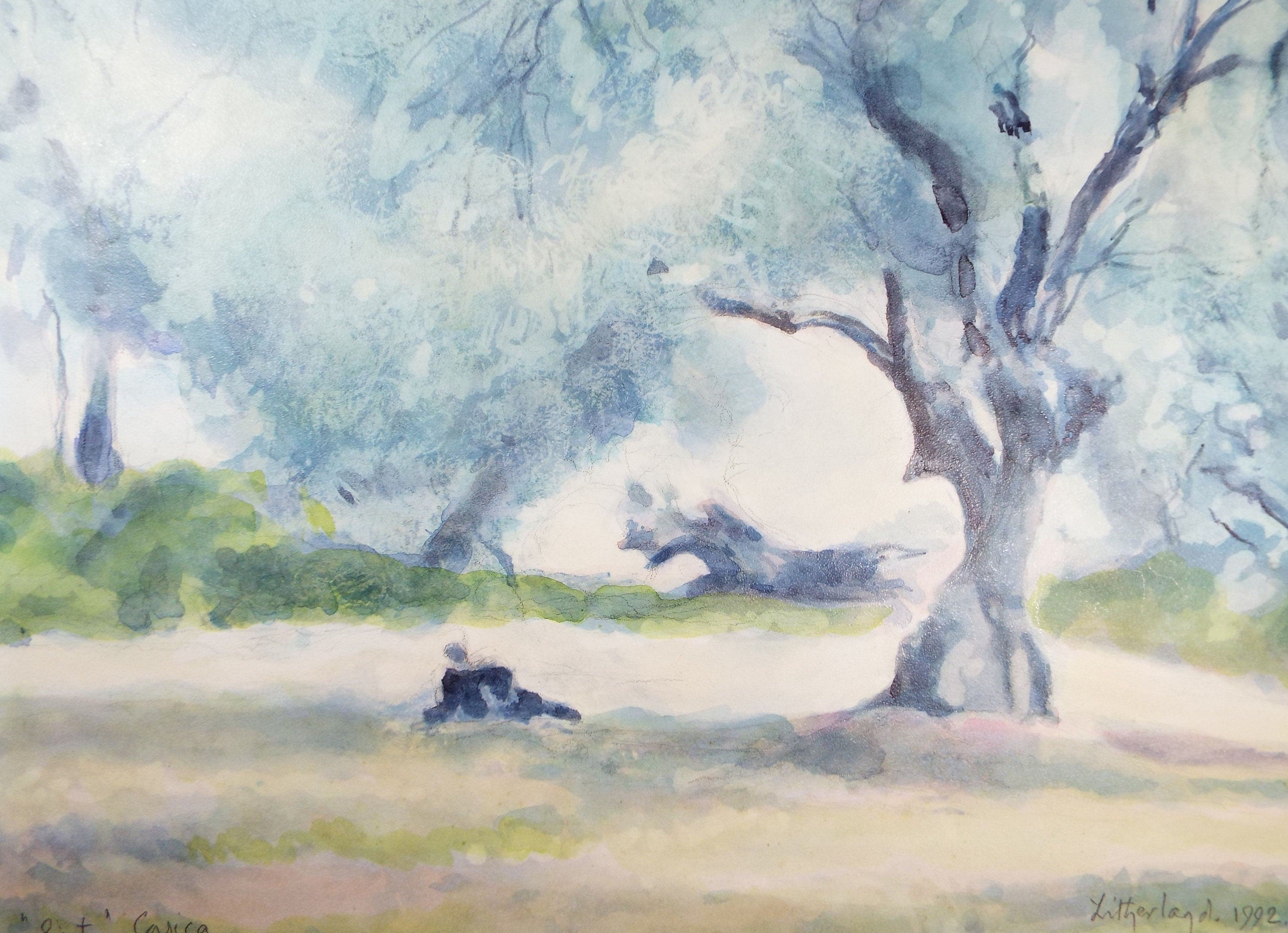 Original Watercolour & Gouache, 'Siesta, Corsica' 1990's, Dorothy Litherland (20th Century British), Impressionist Continental Landscape