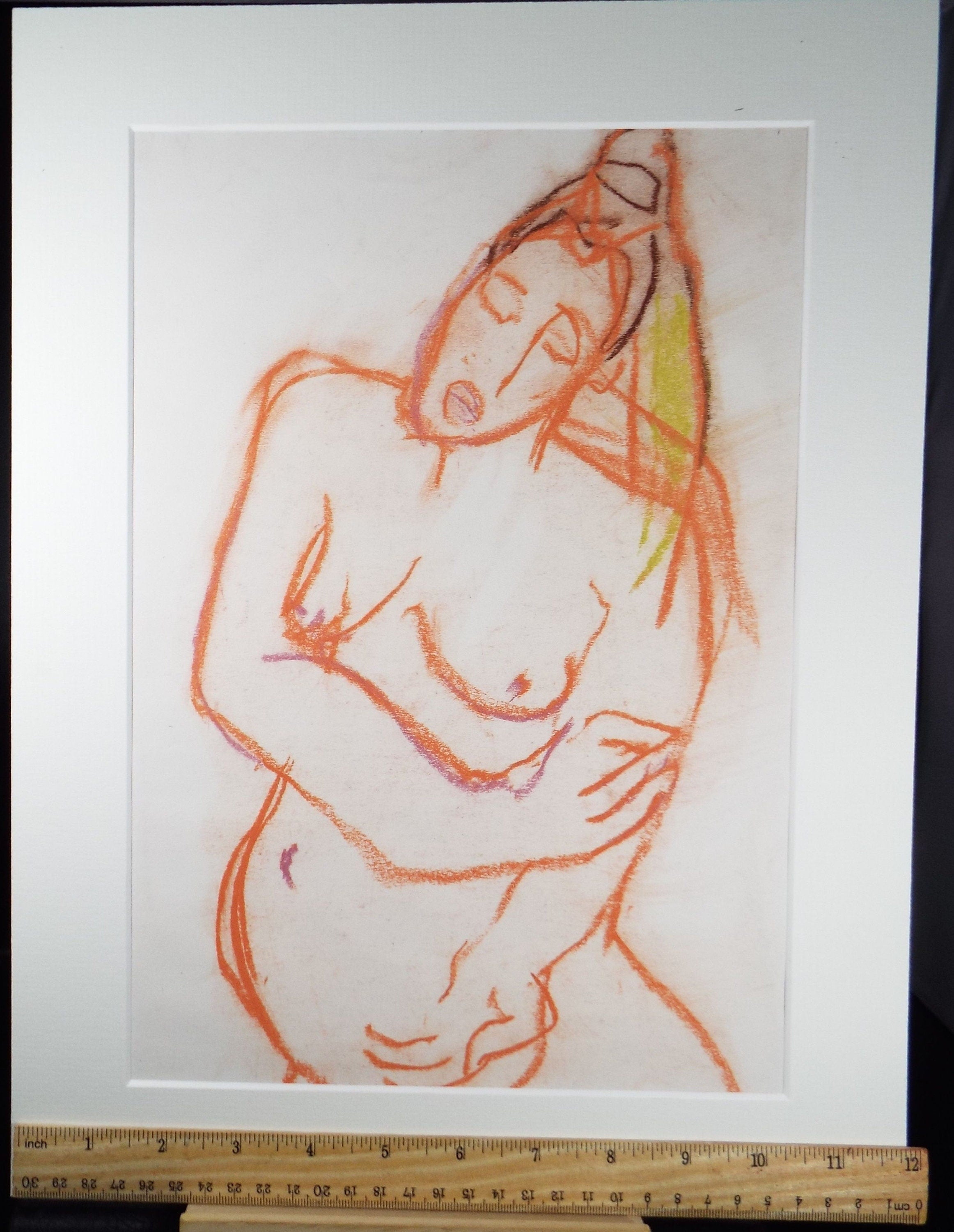 Barbara Karn (b1949) Original Pastel ,'Nude in Orange', Circa 2000, Signed to paper fold