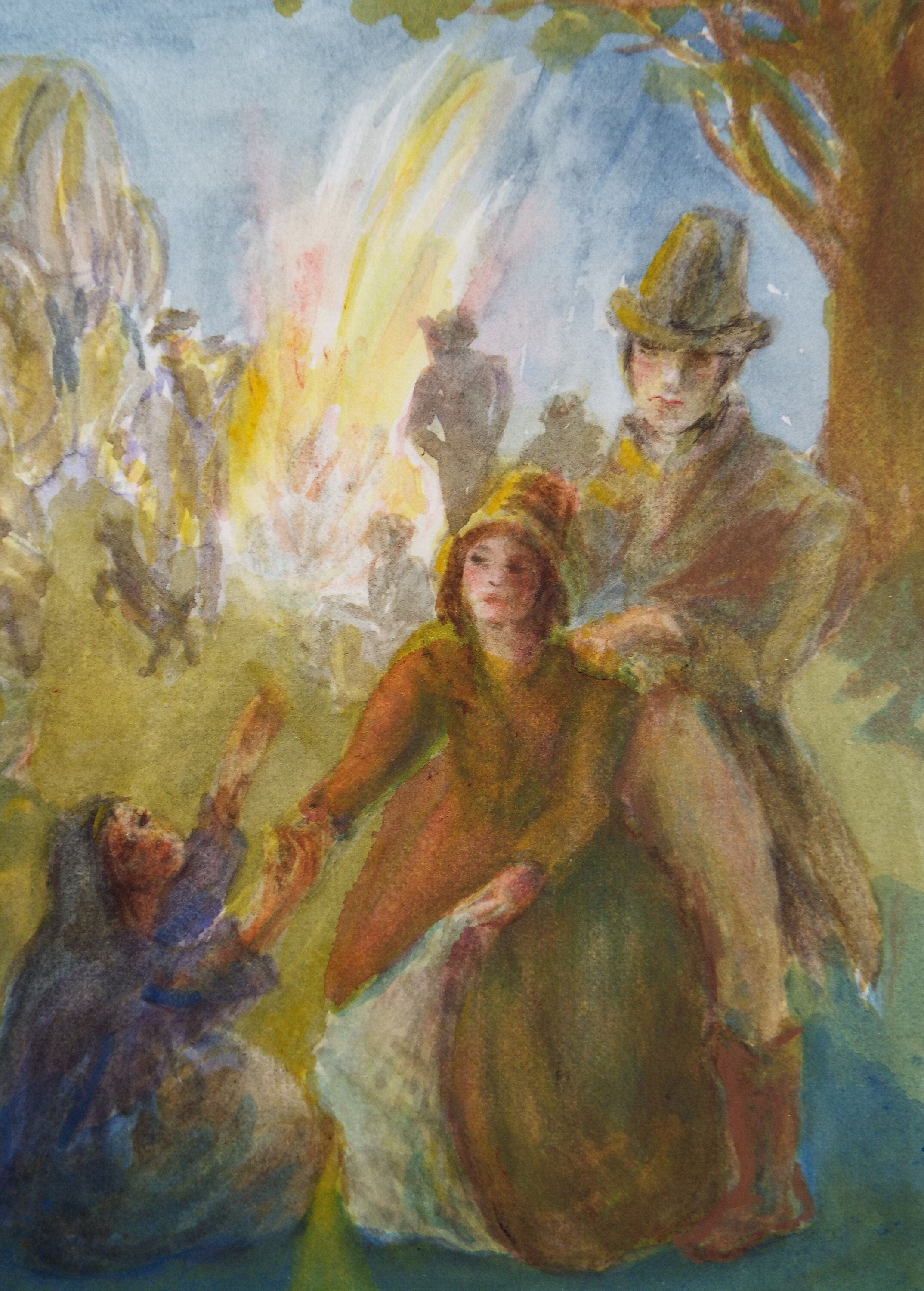 Original Watercolour,' Victorian Gypsy Encampment' c1980's,Artist Unknown