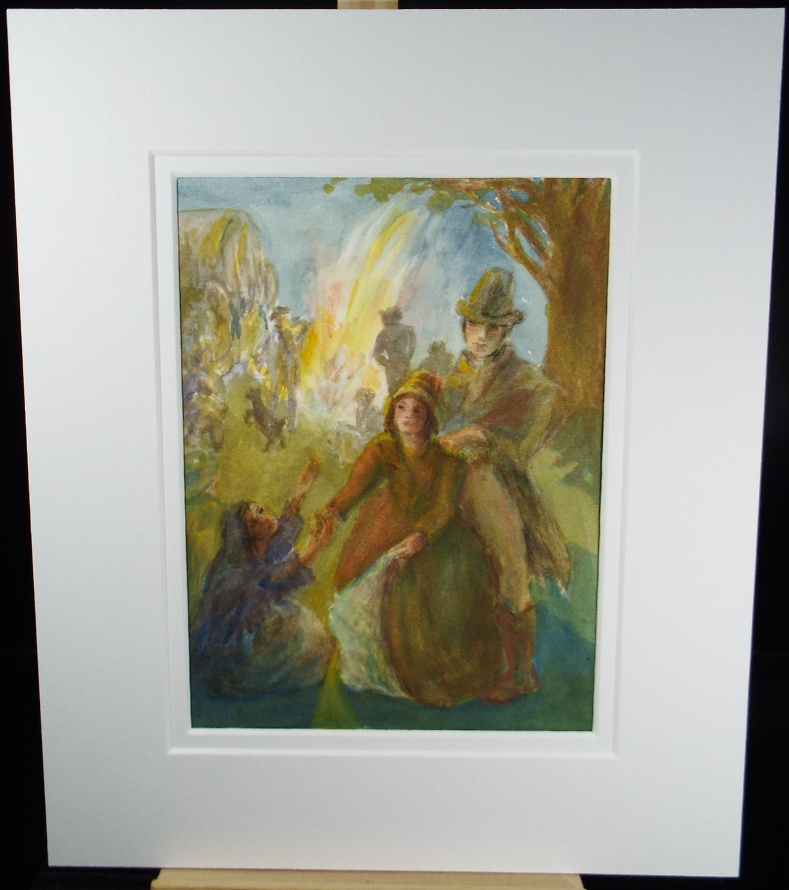 Original Watercolour,' Victorian Gypsy Encampment' c1980's,Artist Unknown