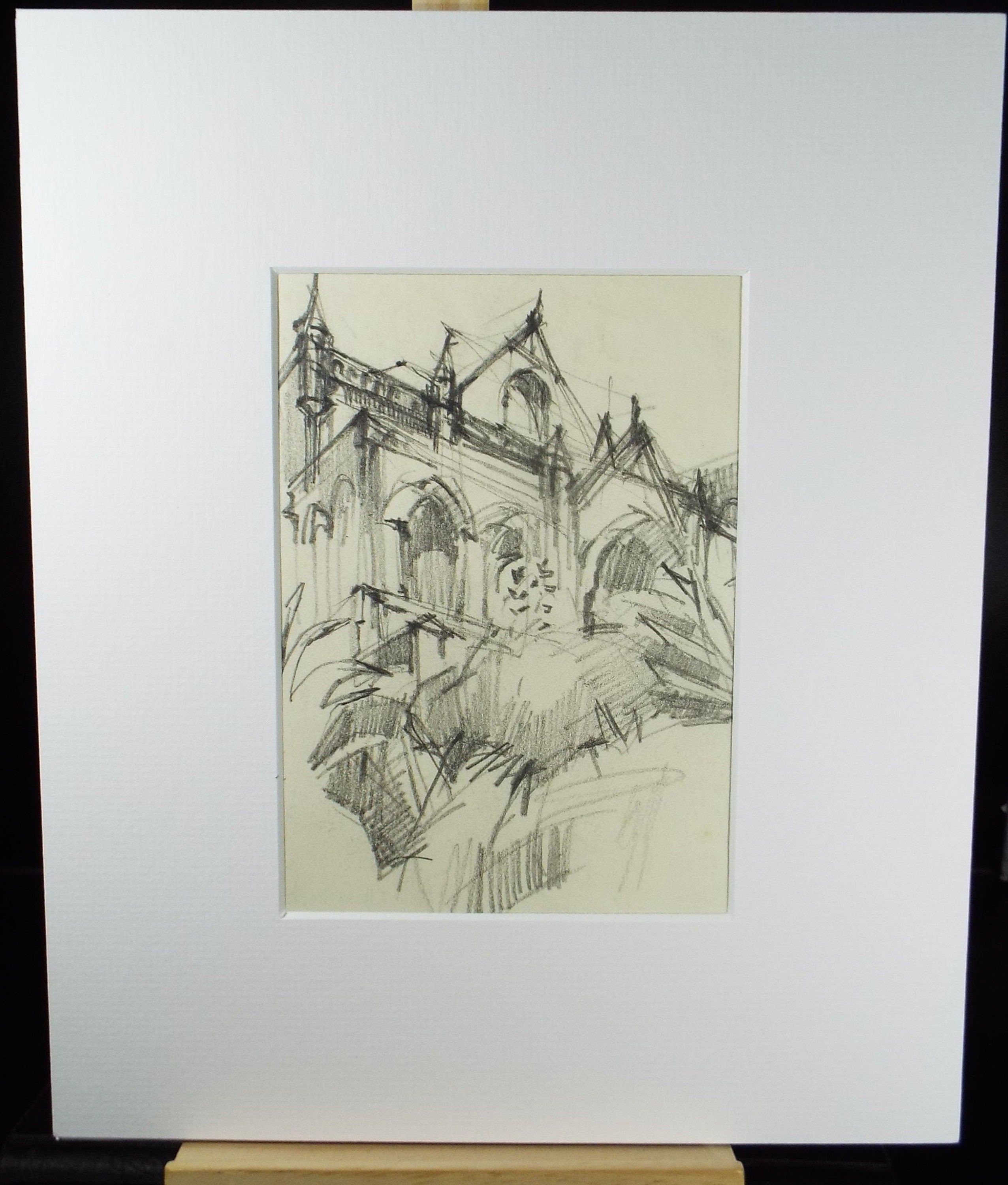 Original Pencil Drawing, 'Abbey Study' circa 1980's, Douglas Pittuck (1911-1993)