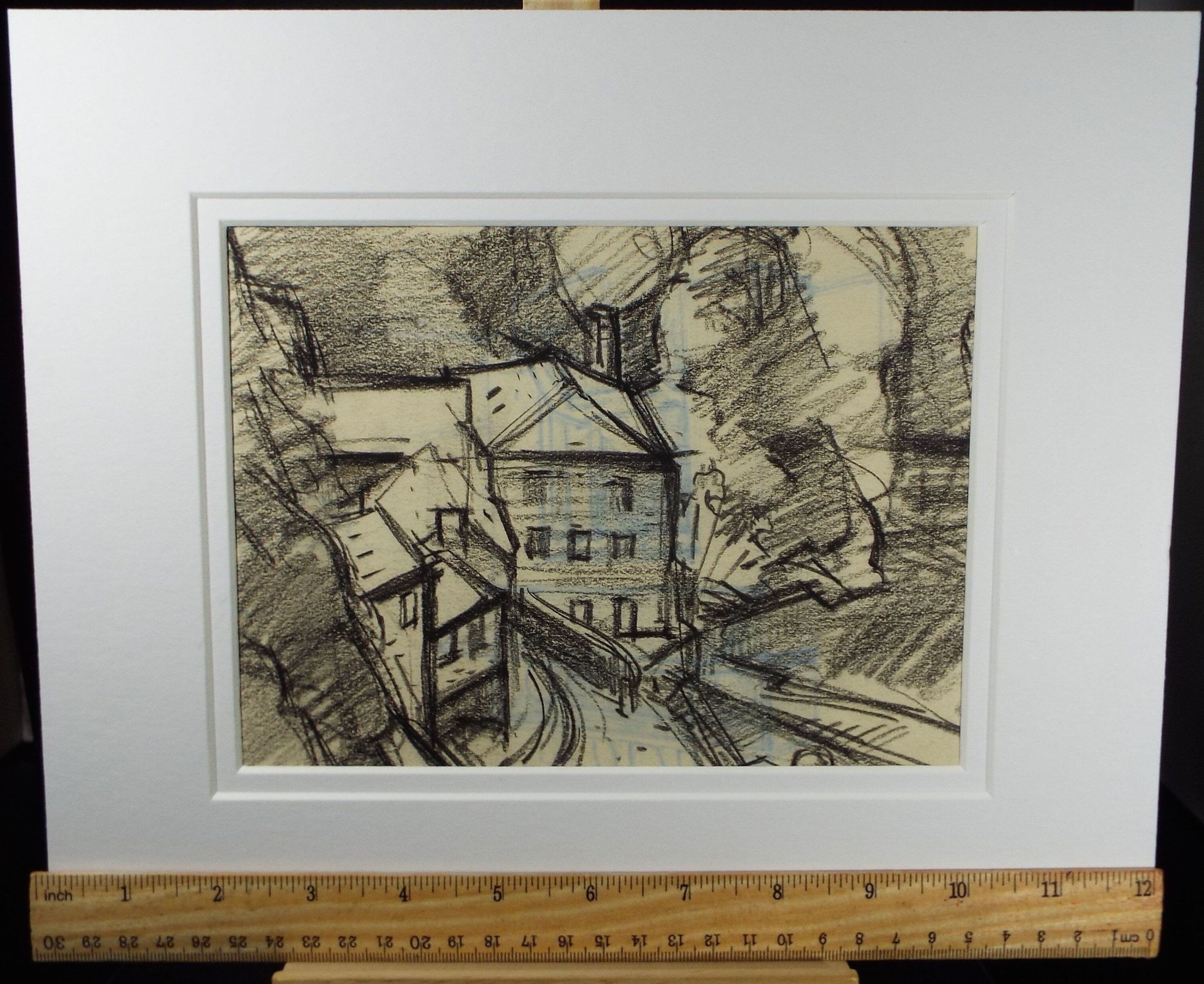 Original charcoal Drawing, 'Town Study', Circa 1950's, Douglas Pittuck (1911-1993)