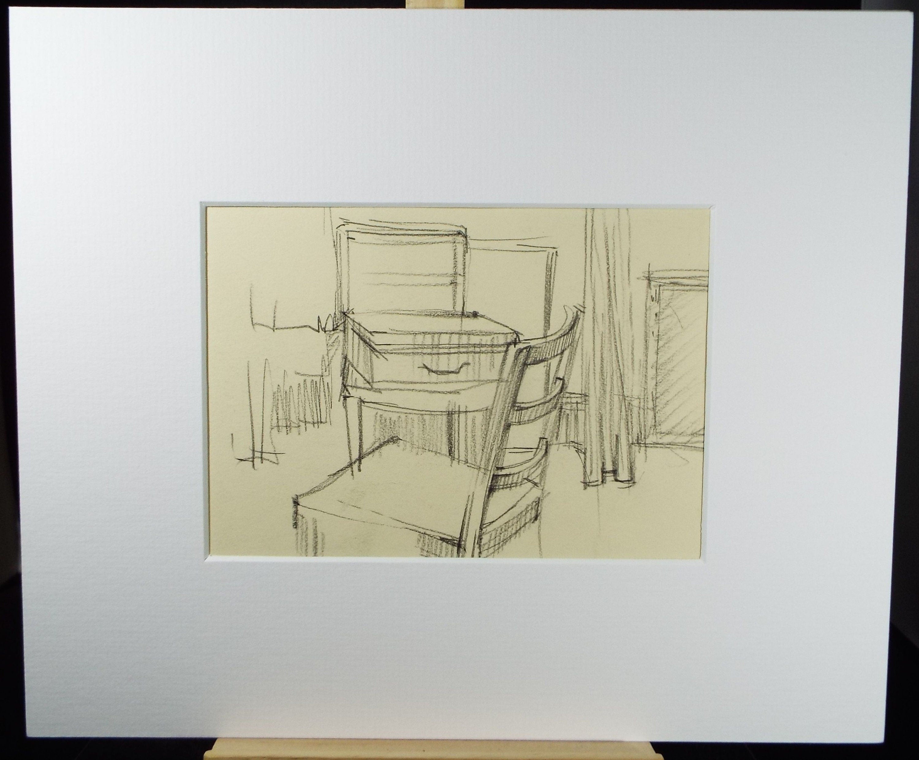 Original Pencil Drawing, 'Still life with chair and suitcase' , Circa 1950's, Douglas Pittuck (1911-1993)
