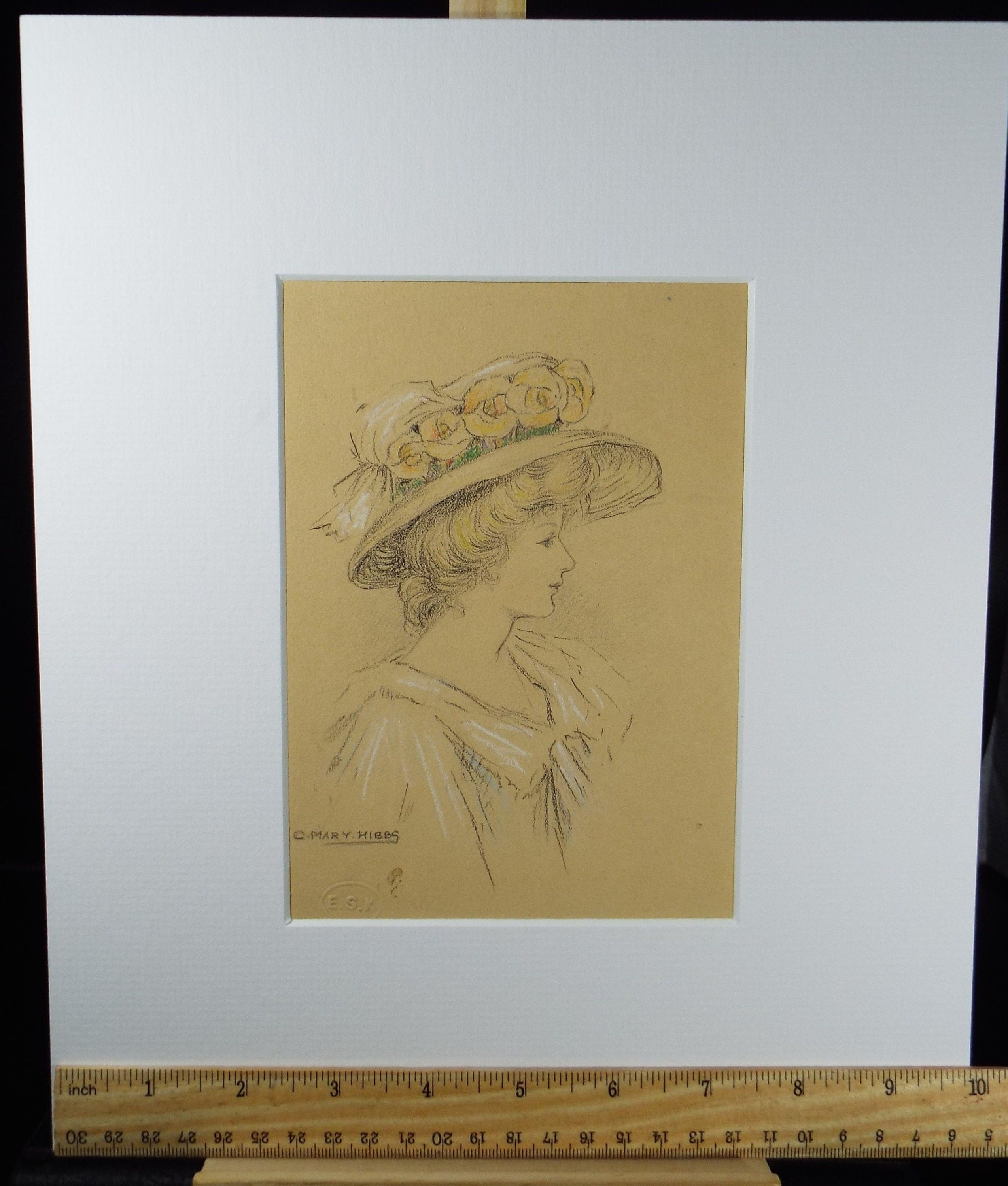 Original Pencil Drawing, 'Portrait of an Elegant Woman ', Circa 1915, Artist Unknown