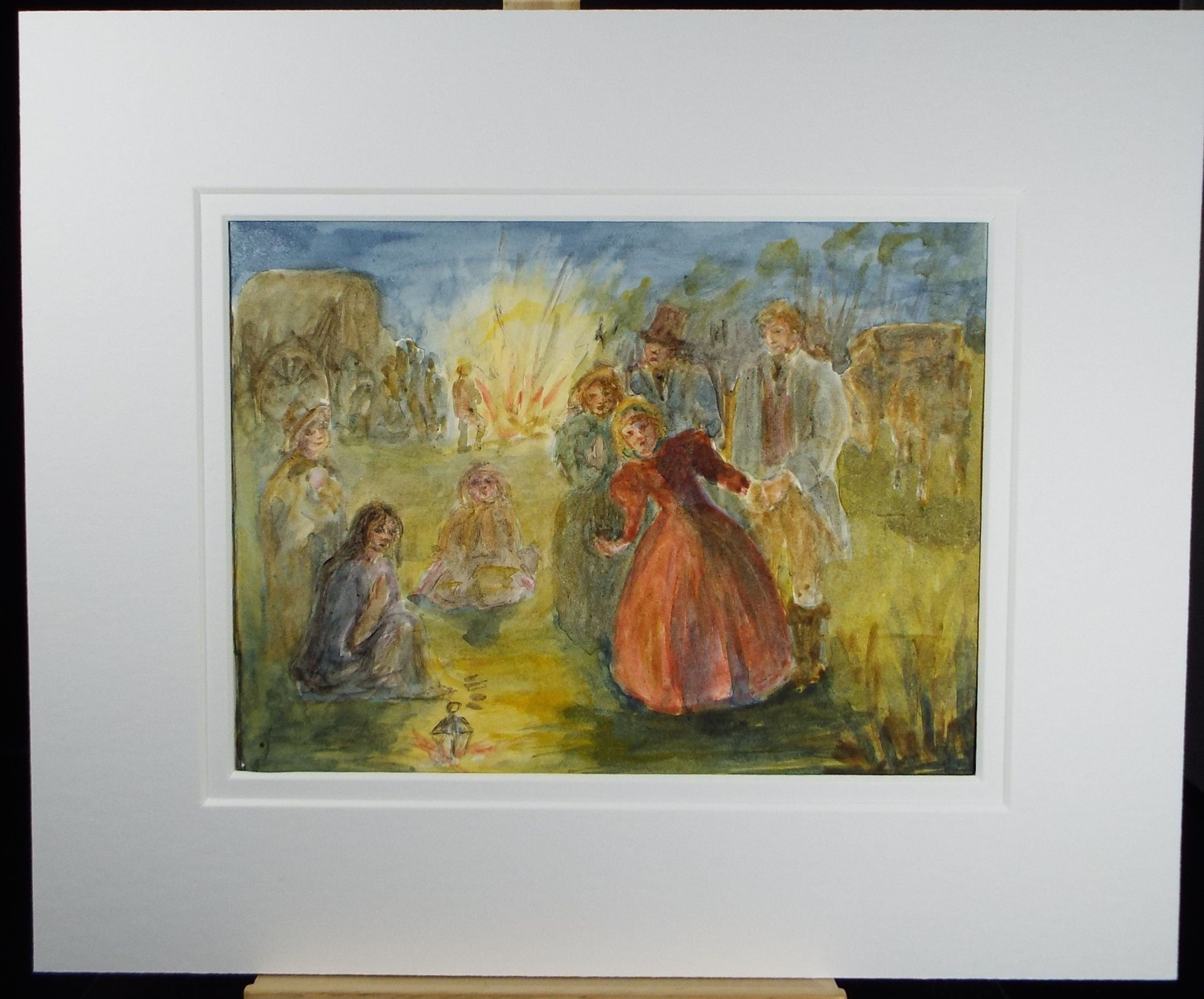 Original Watercolour,' Victorian Gypsy Encampment' c1980's,Artist Unknown