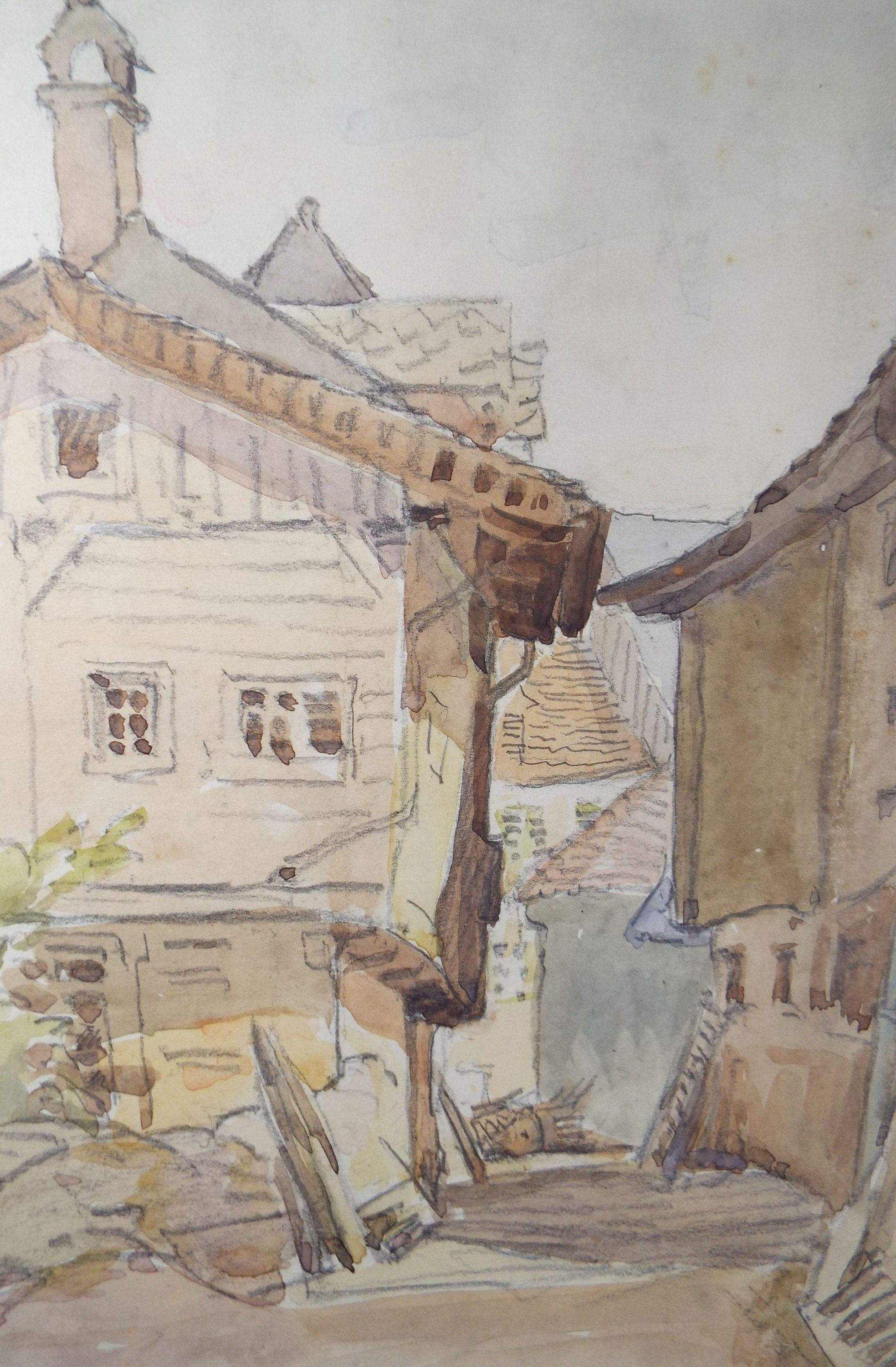 Original Watercolour, 'Austrian Street Scene', c1960's, artist Unknown
