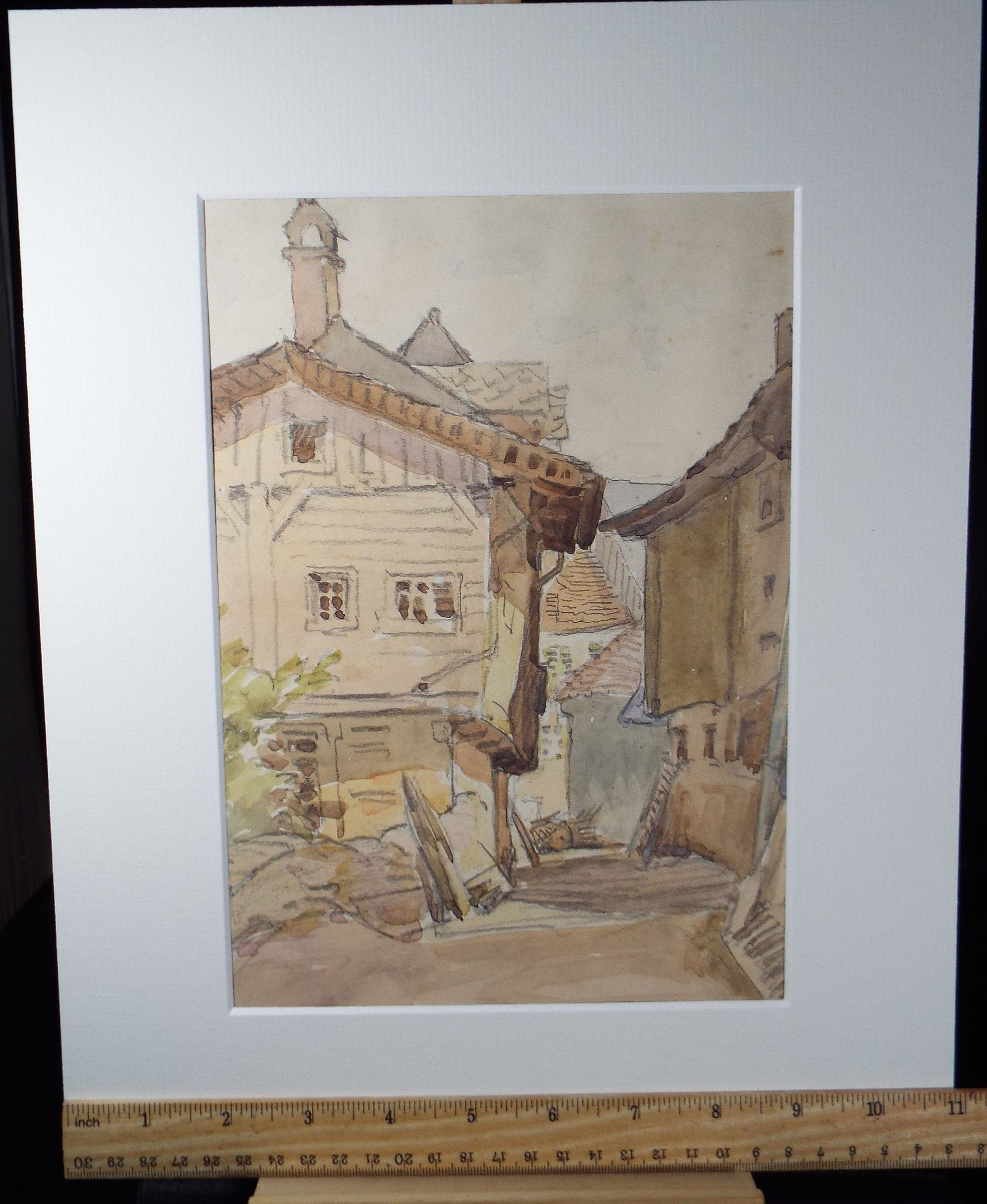 Original Watercolour, 'Austrian Street Scene', c1960's, artist Unknown