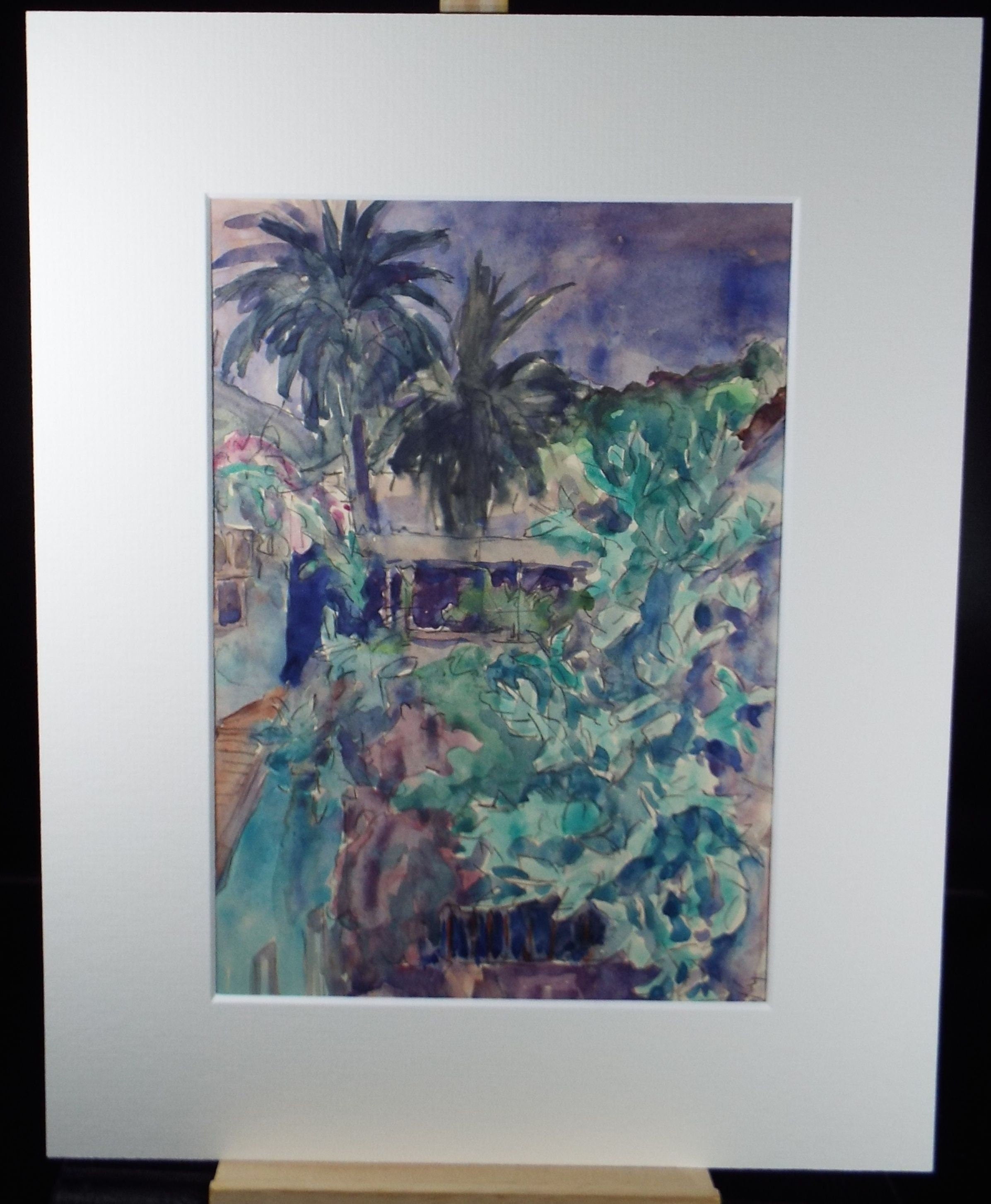 Original Watercolour, 'Spanish Garden', circa 1990, Dorothy Litherland.
