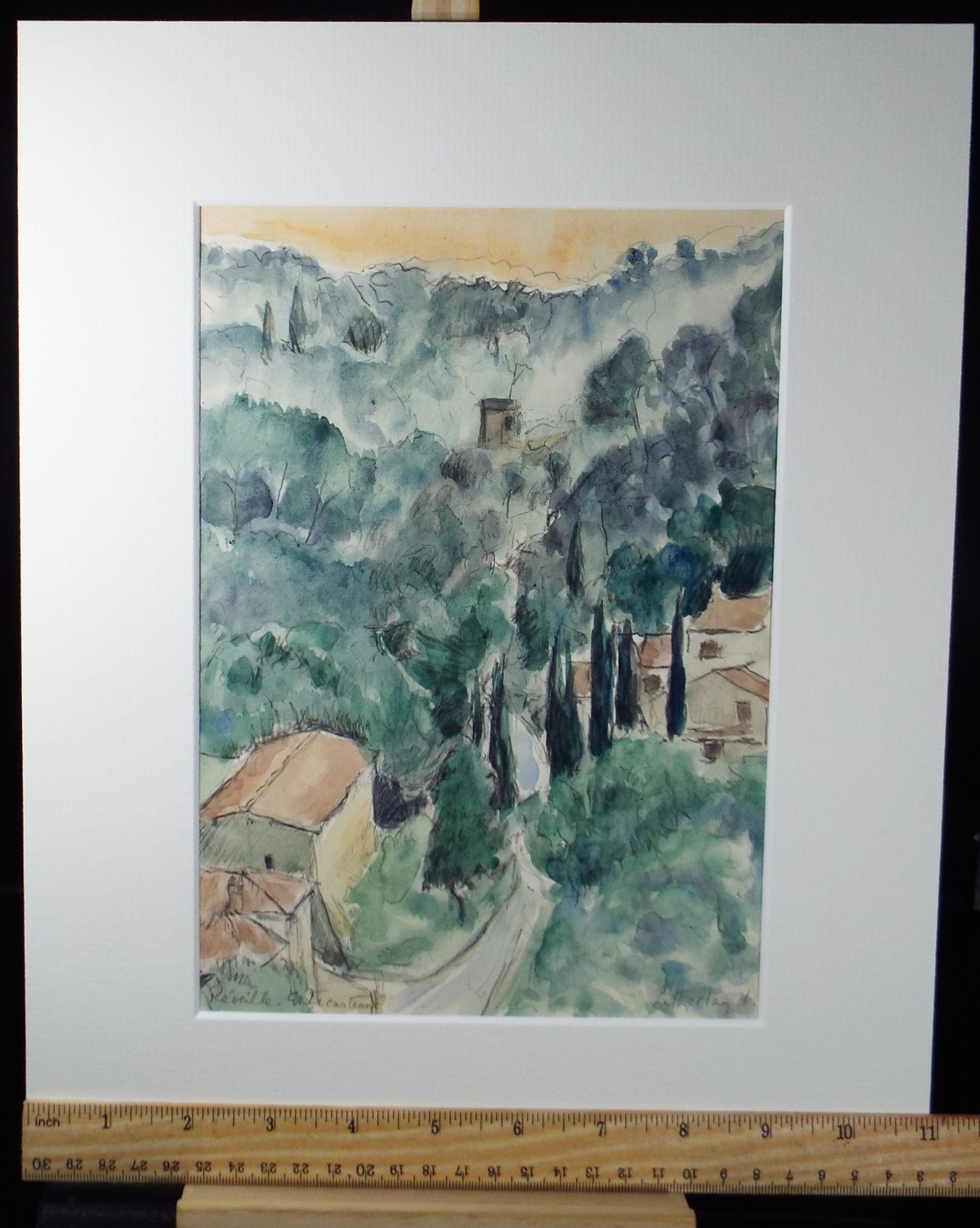 Original Watercolour, 'Village in the Hills', circa 1990, Dorothy Litherland.