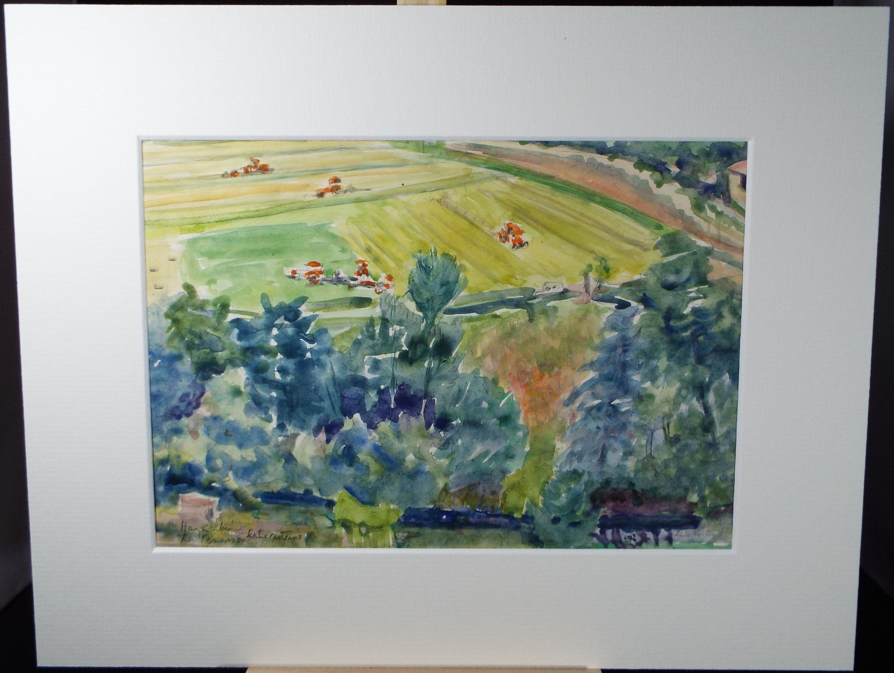 Original Watercolour, 'Working in the fields', circa 1990's, Dorothy Litherland
