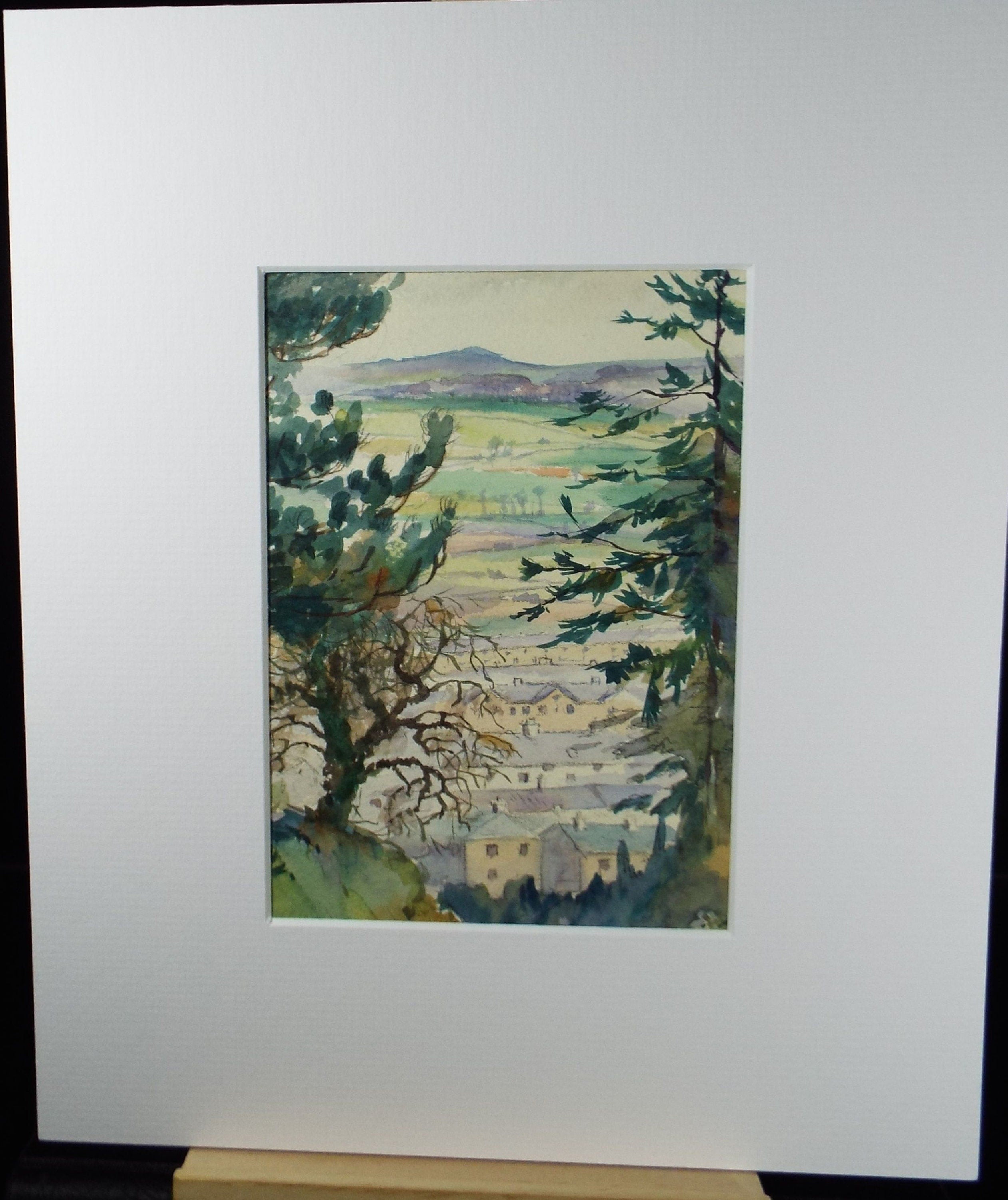 Original Watercolour, 'Town View', Circa 1920's, Mary Hibbs
