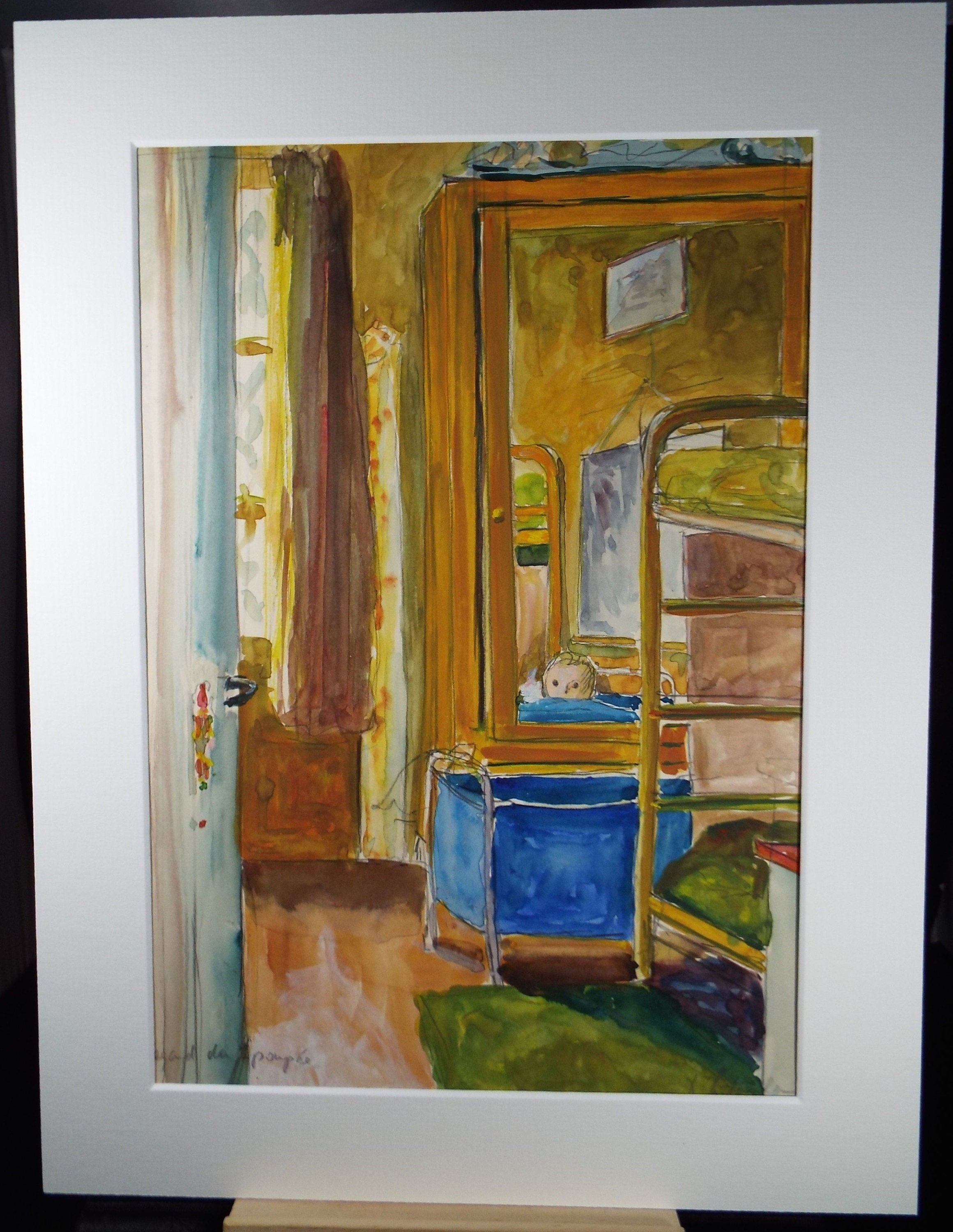 Original Watercolour, 'Child in a Bedroom', c1970's, Dorothy Litherland (20th Century British)